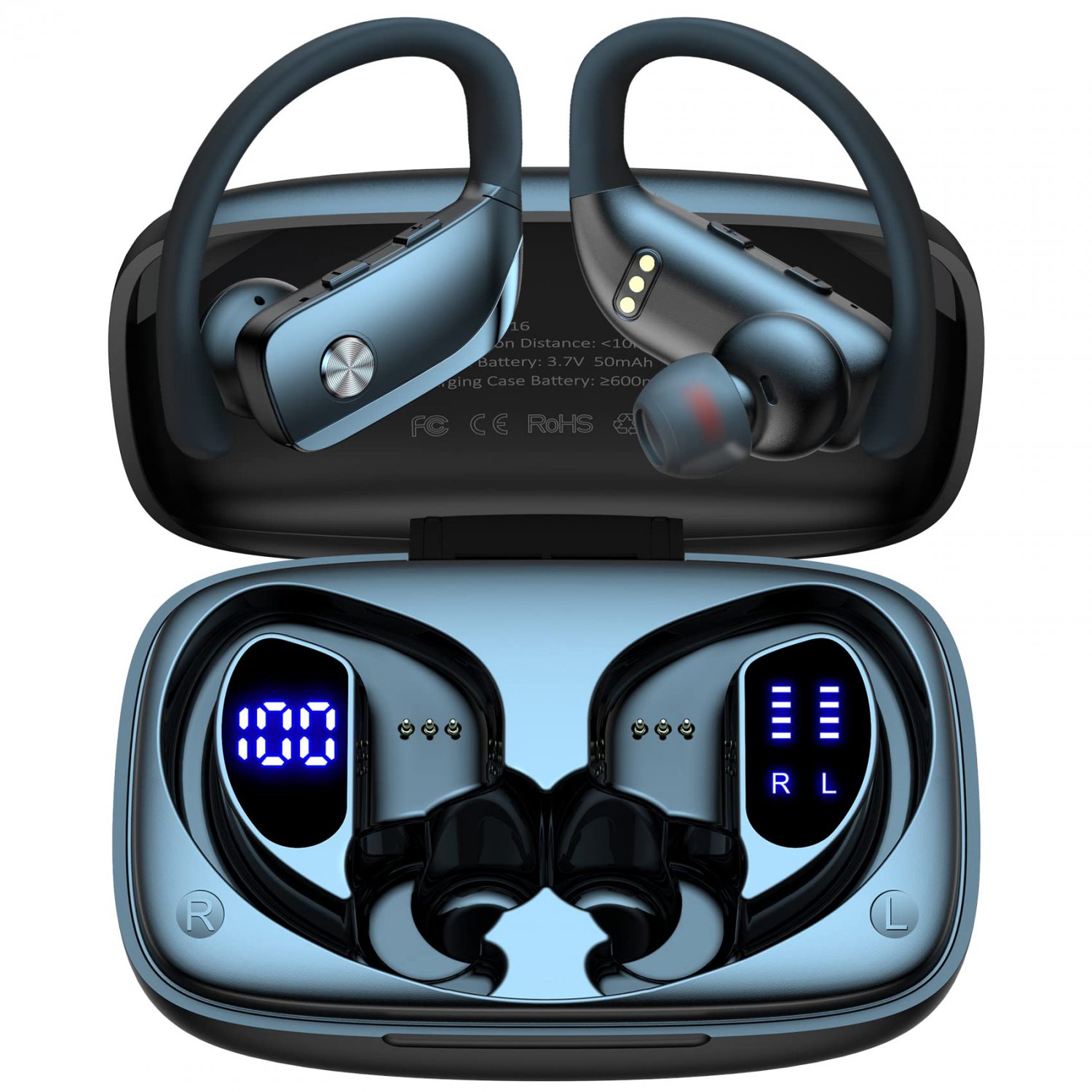 Wireless Earbuds Bluetooth Headphones 48hrs Play Back Sport Earphones with LED Display Over-Ear Buds