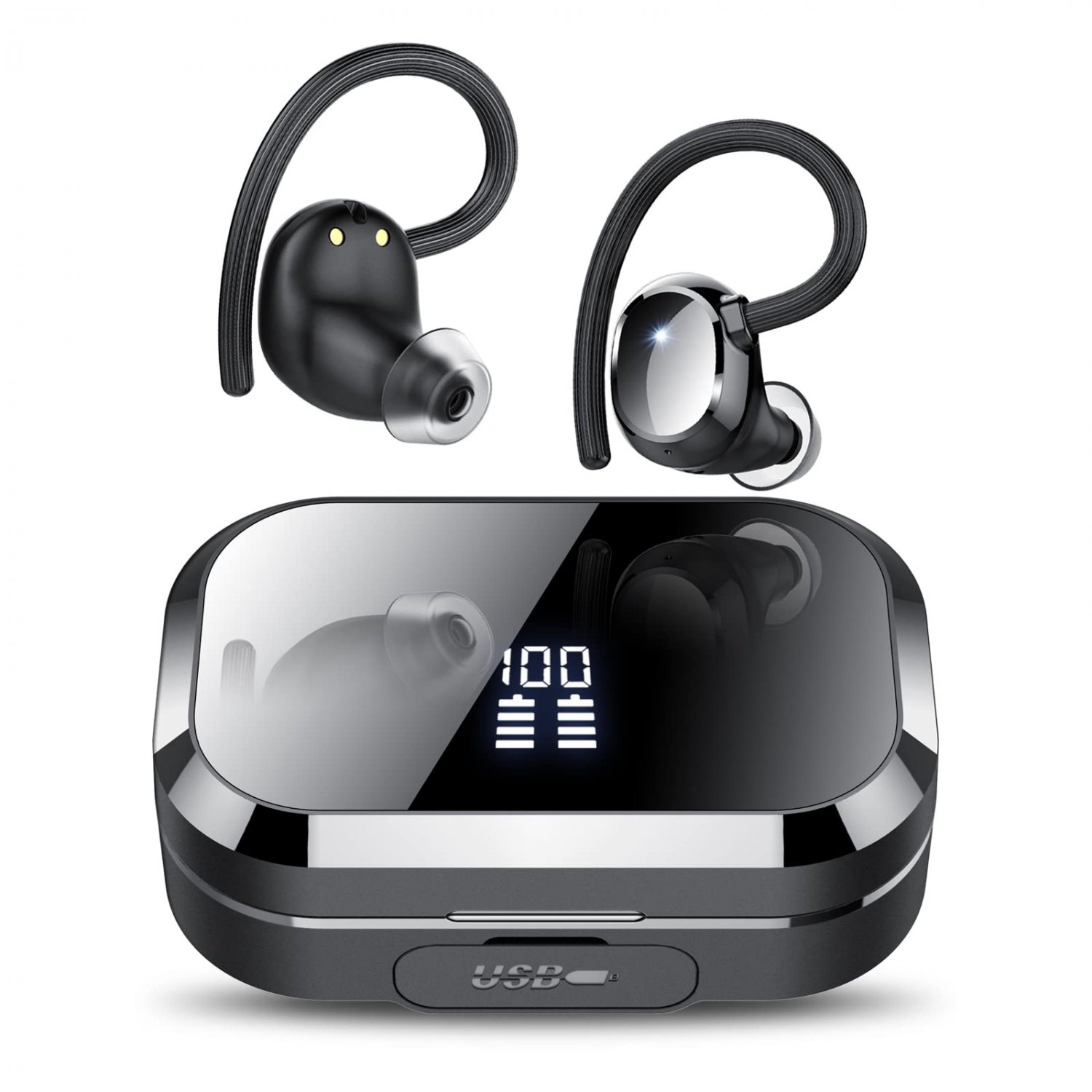KT1 Bluetooth 5.3 Headphones, in-Ear Wireless Earbuds with Digital Display, 120 Hours of Playtime, O