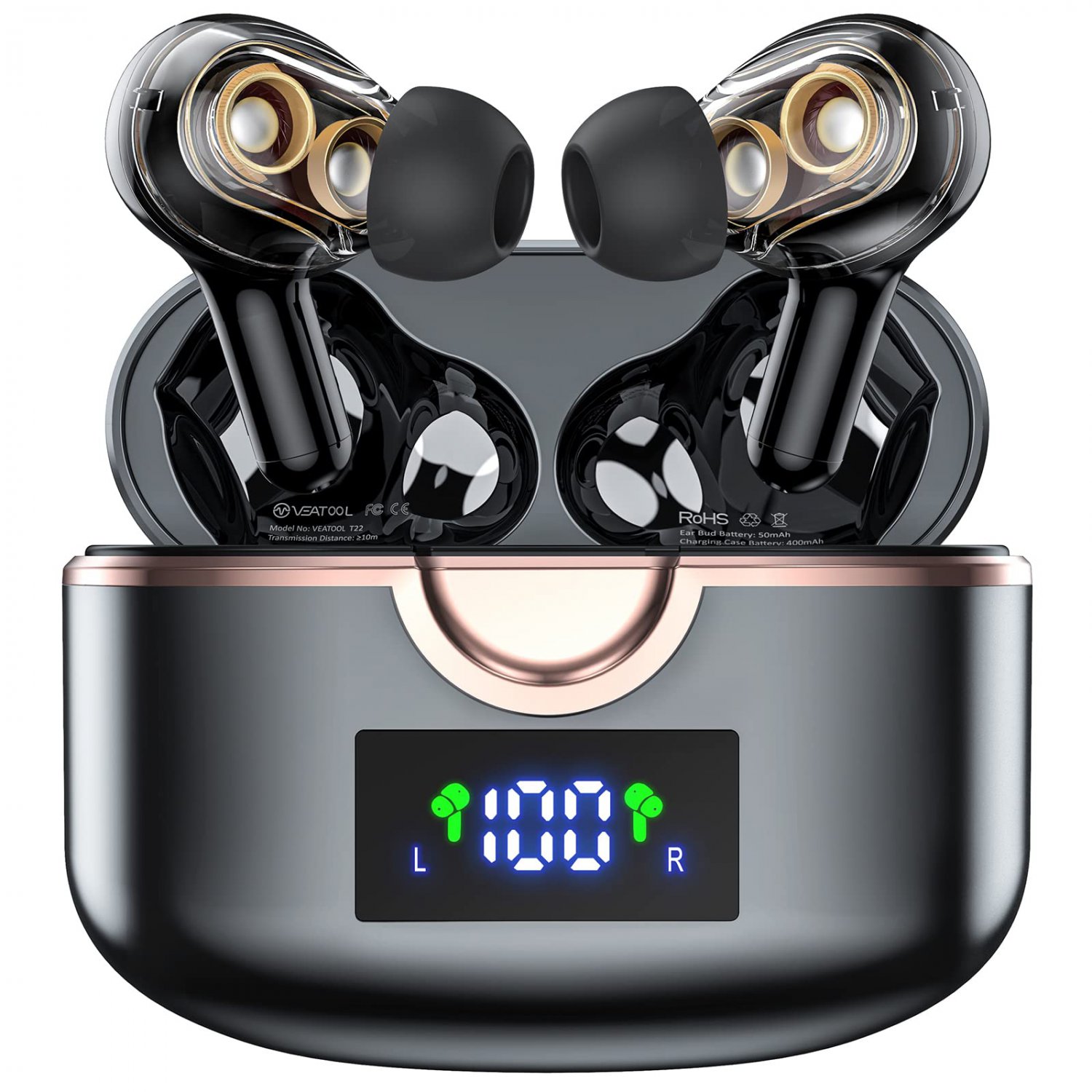 Bluetooth Headphones 4 Dynamic Drivers Wireless Earbuds 40Hrs Playtime with LED Display Charging Cas