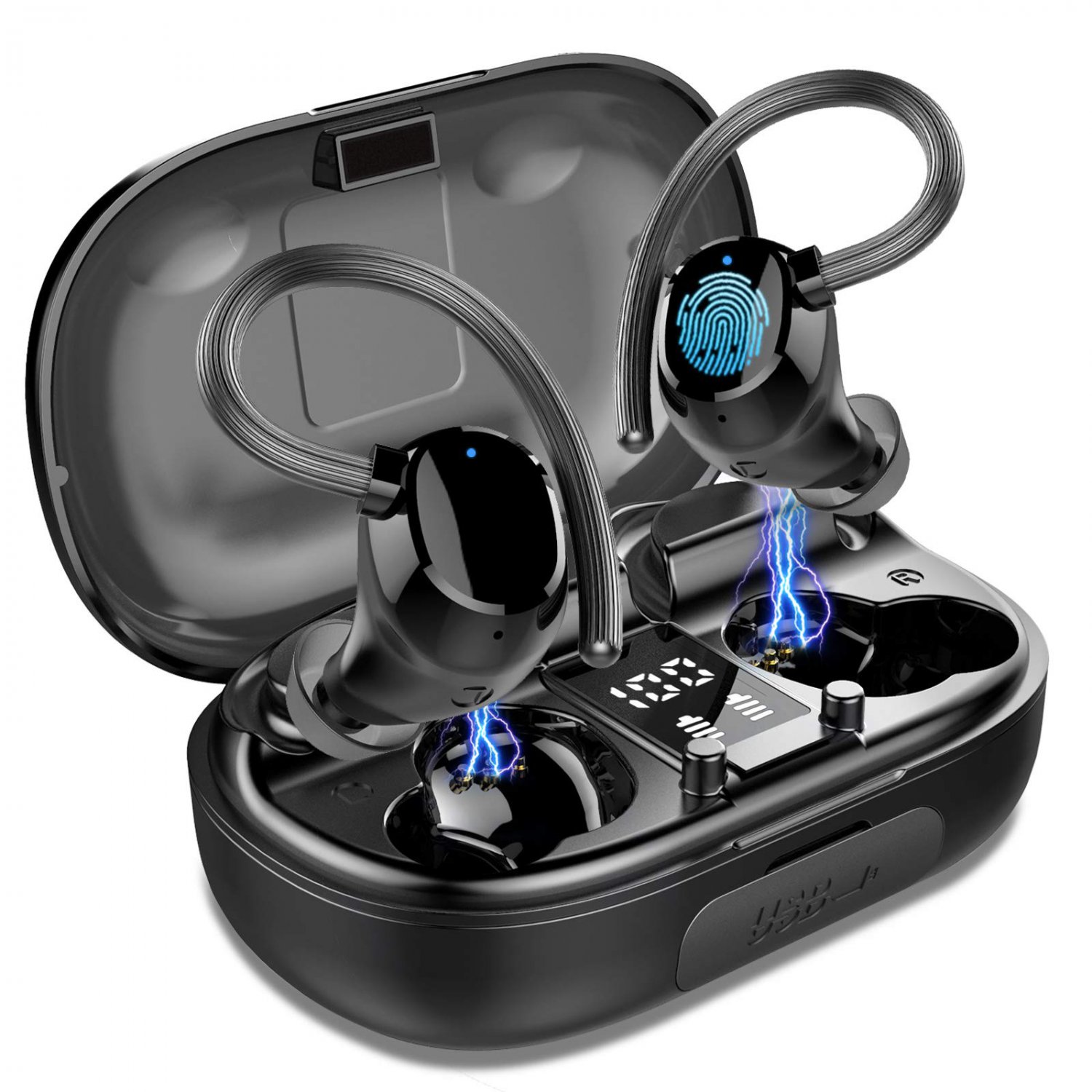 Wireless Earbud Sport in Ear Bluetoth Headphones with Earhooks,100H Playtime,Digital Power Display,N