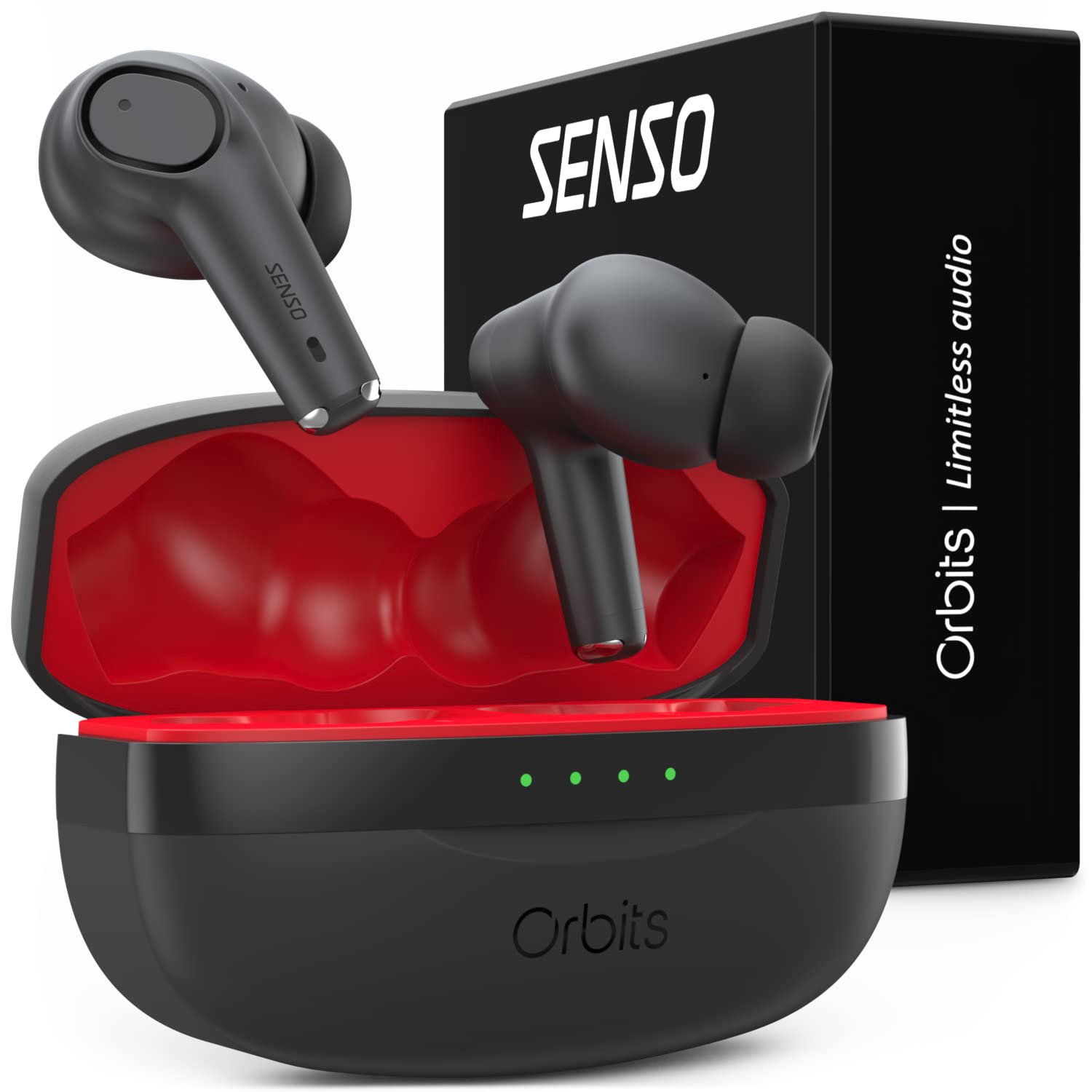 Senso Orbits Wireless Earbuds Bluetooth Headphones With Compact USB-C Quick Charging Case, Premium S
