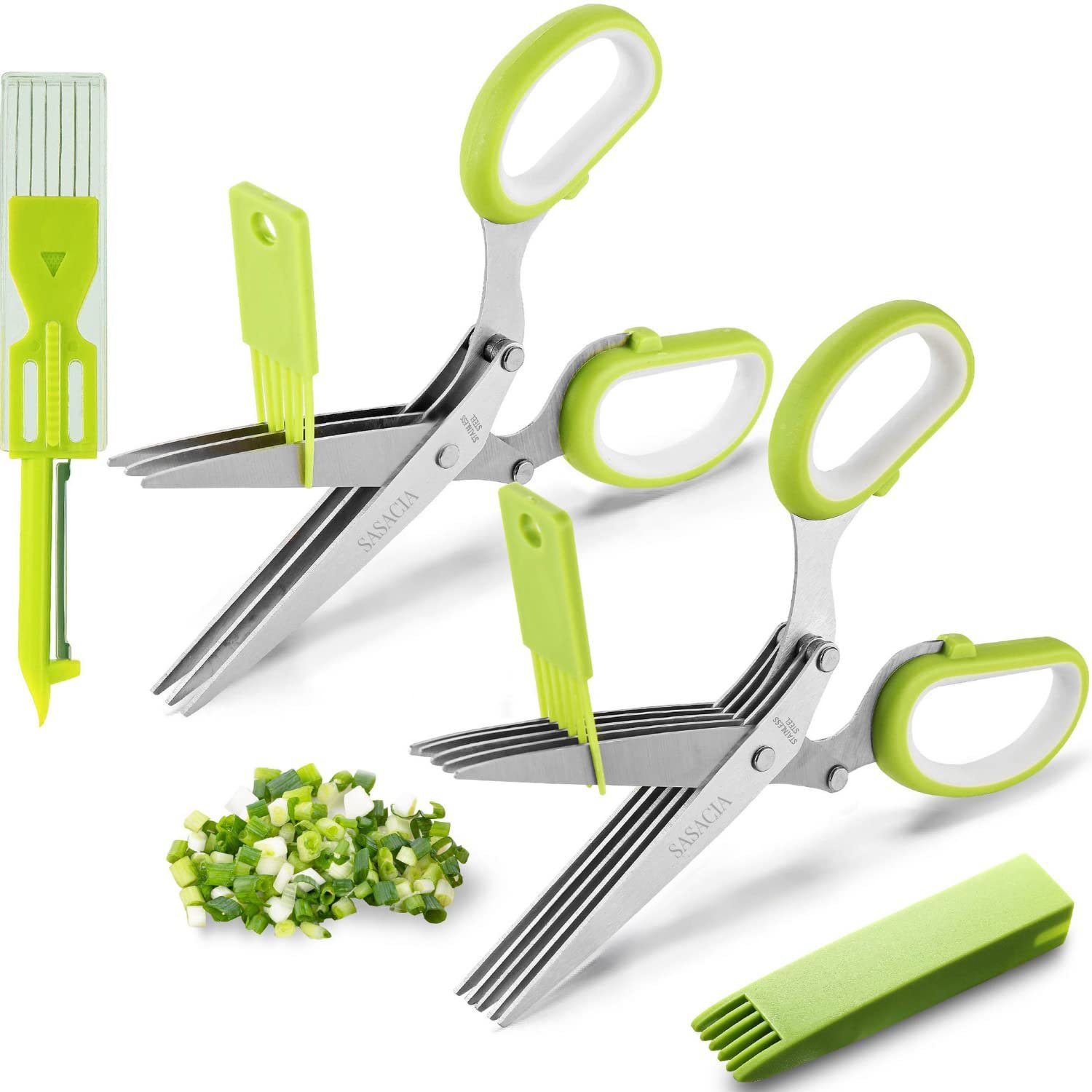 2 Packs Herb Scissors Set - Herb Scissors with 5 Blades and Cover, Herb shears with 3 Blades, Shred 