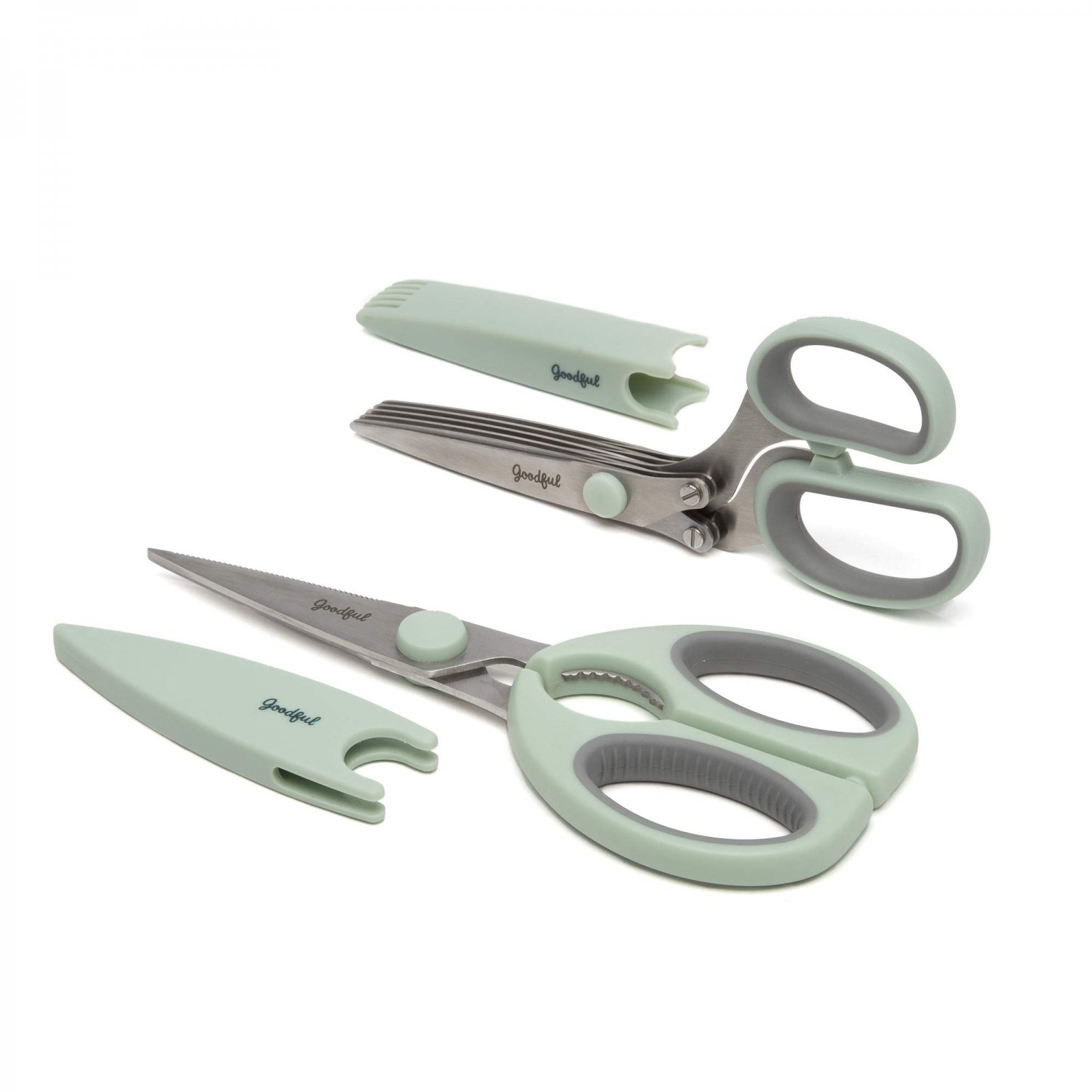 Goodful Utility Kitchen Shear and 5-Blade Herb Shear Set, Premium Stainless Steel Blades with Protec