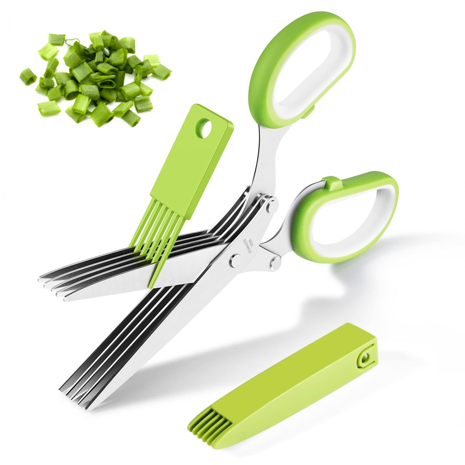 Herb Scissors, Eoaazue Multipurpose 5 Blade Herb Shears, Stainless Steel Sharp Herb Cutter Kitchen G