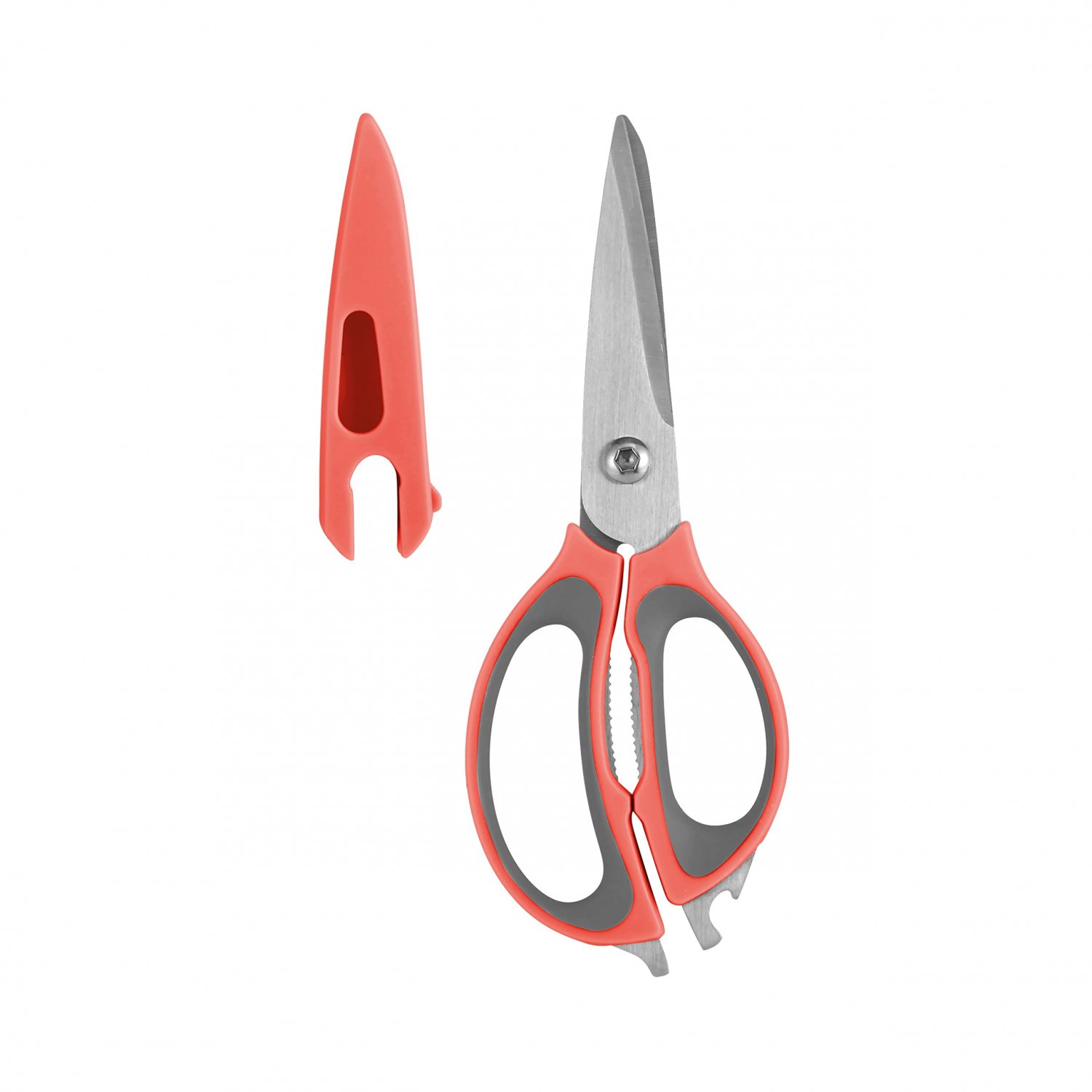 Farberware 4-in-1 Kitchen Shears, 2-Piece, Coral and Gray