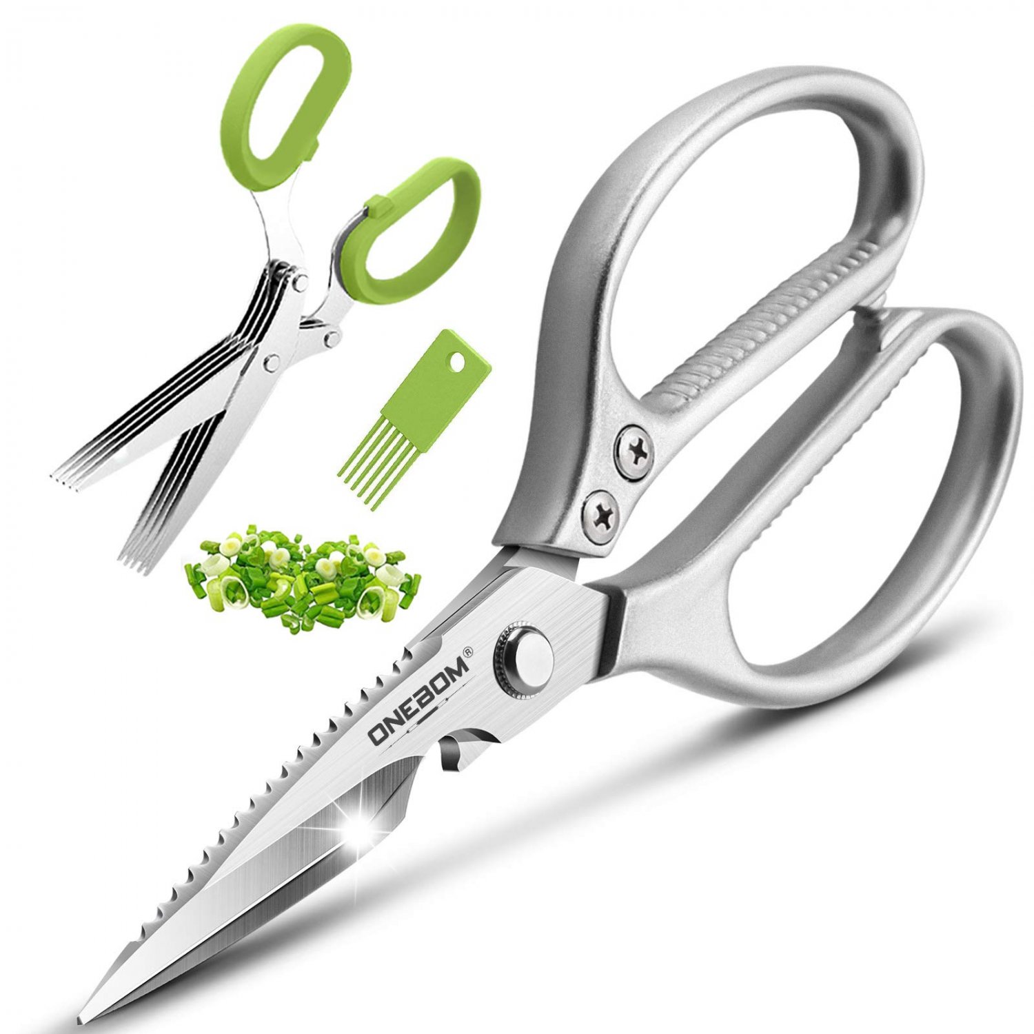 ONEBOM Kitchen Shears 2 Pack,Multi Function Kitchen Scissors Heavy Duty 304 Stainless Steel,for Chic