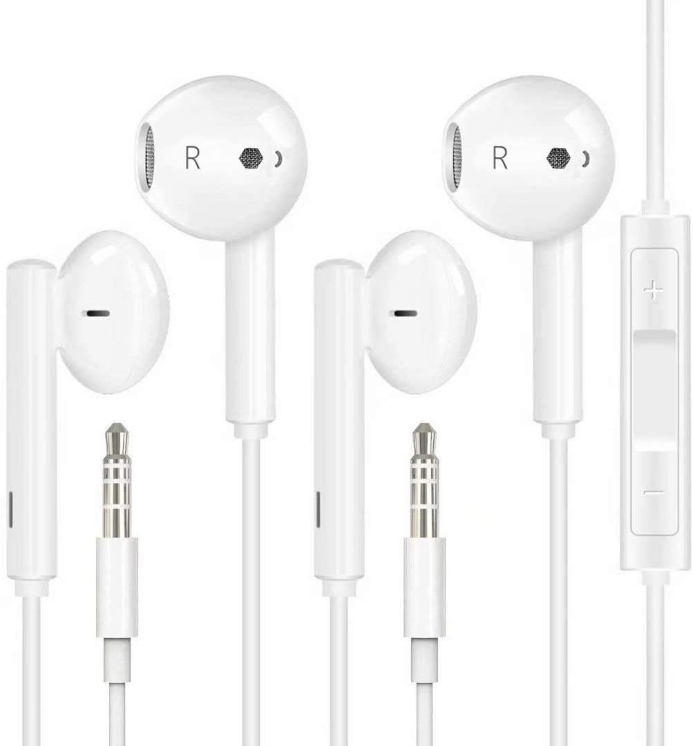 2 Pack Earbuds/Headphones/Earphones with 3.5mm Wired in Ear Headphone Plug Built-in Microphone & Vol