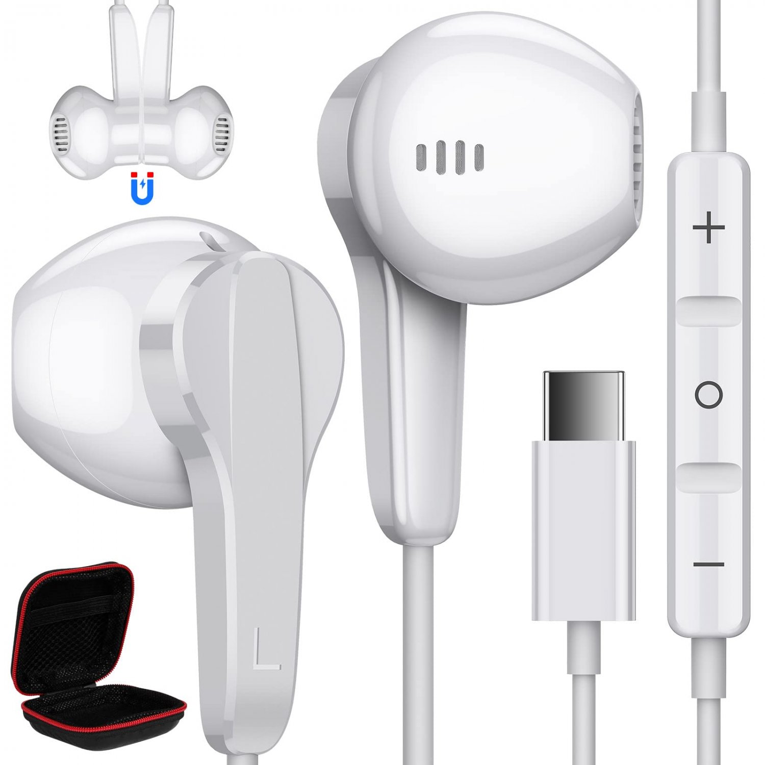 USB C Headphones for Samsung S22 Ultra, HiFi Stereo USB Type C Earphones Wired Magnetic in Ear USB C
