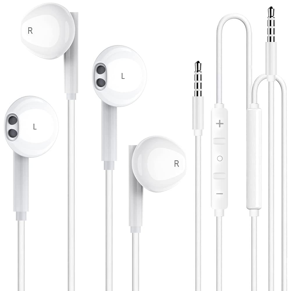 2 Pack 3.5mm Wired Headphone Plug, in-Ear Earphones, Earbuds Noise Isolating with Built-in Microphon