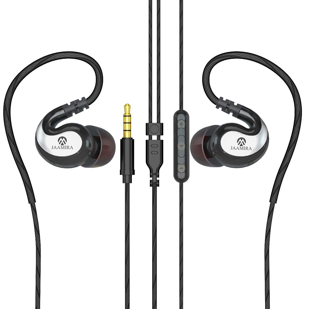 JAAMIRA Sports Wired Earbuds in-Ear Earphones with Microphone &Volume Control -Bass &Noise Isolation