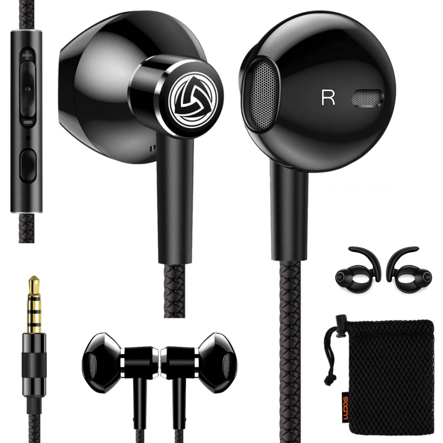 LUDOS SPECTA Wired Earbuds in-Ear Headphones, Earphones with Microphone for Clear Calls, Strong Bass