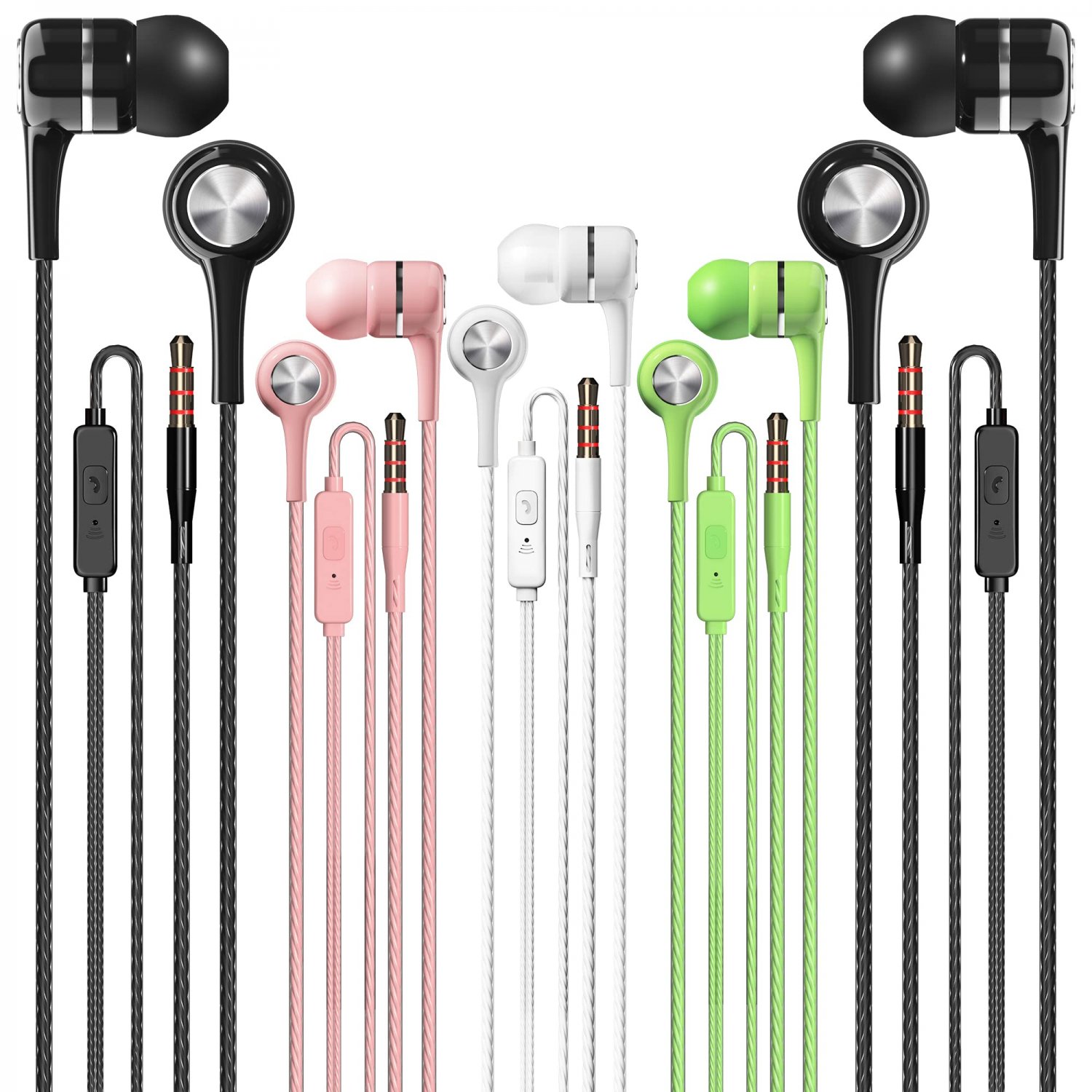Earbuds Earphones with Microphone,5pack Ear Buds Wired Headphones,Noise Islating Earbuds,Fits 3.5mm 
