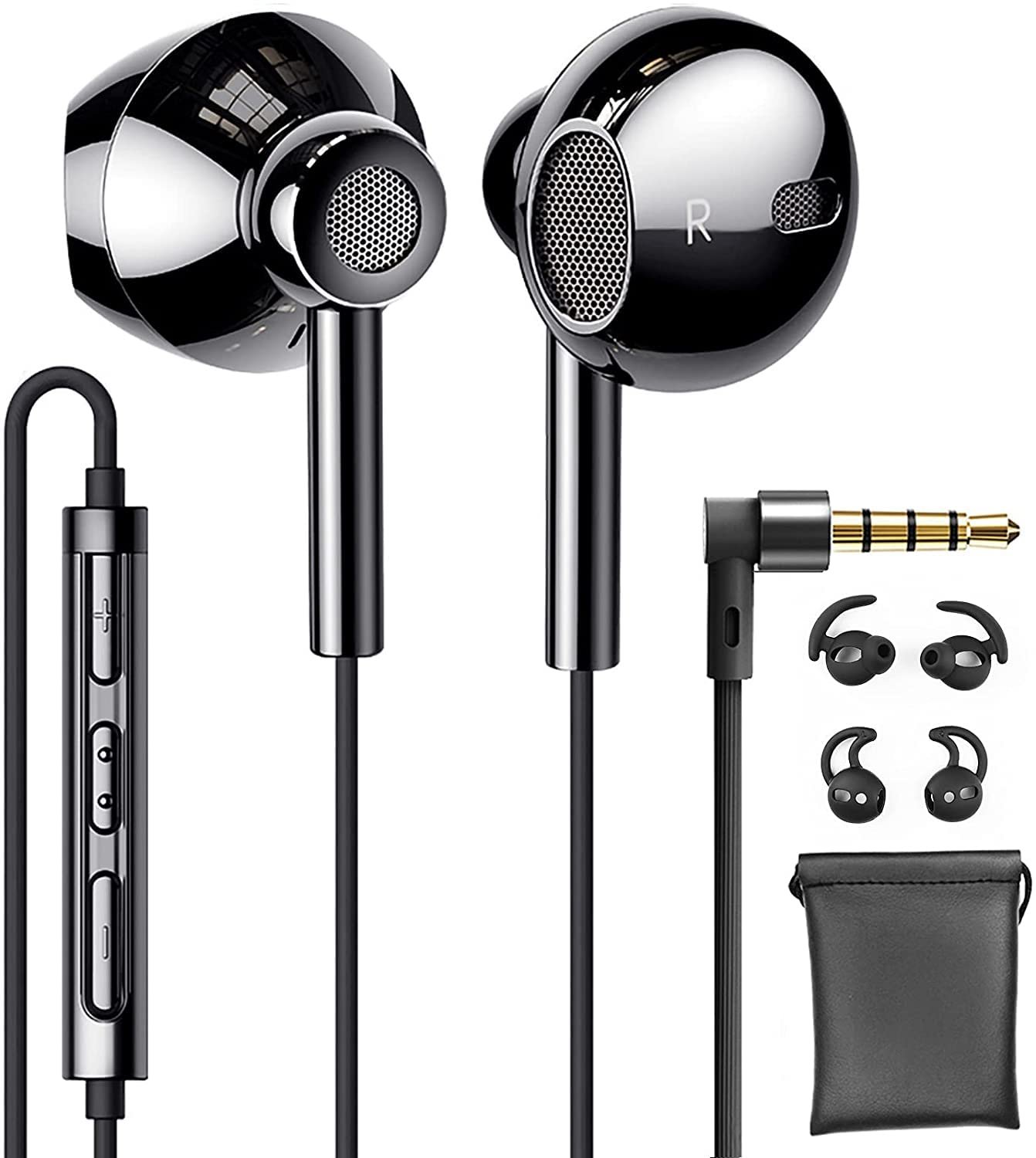 Linklike Earbuds in-Ear Headphones Extra Bass Wired Earbuds with Microphone Quad Drivers Hi-Res Earp
