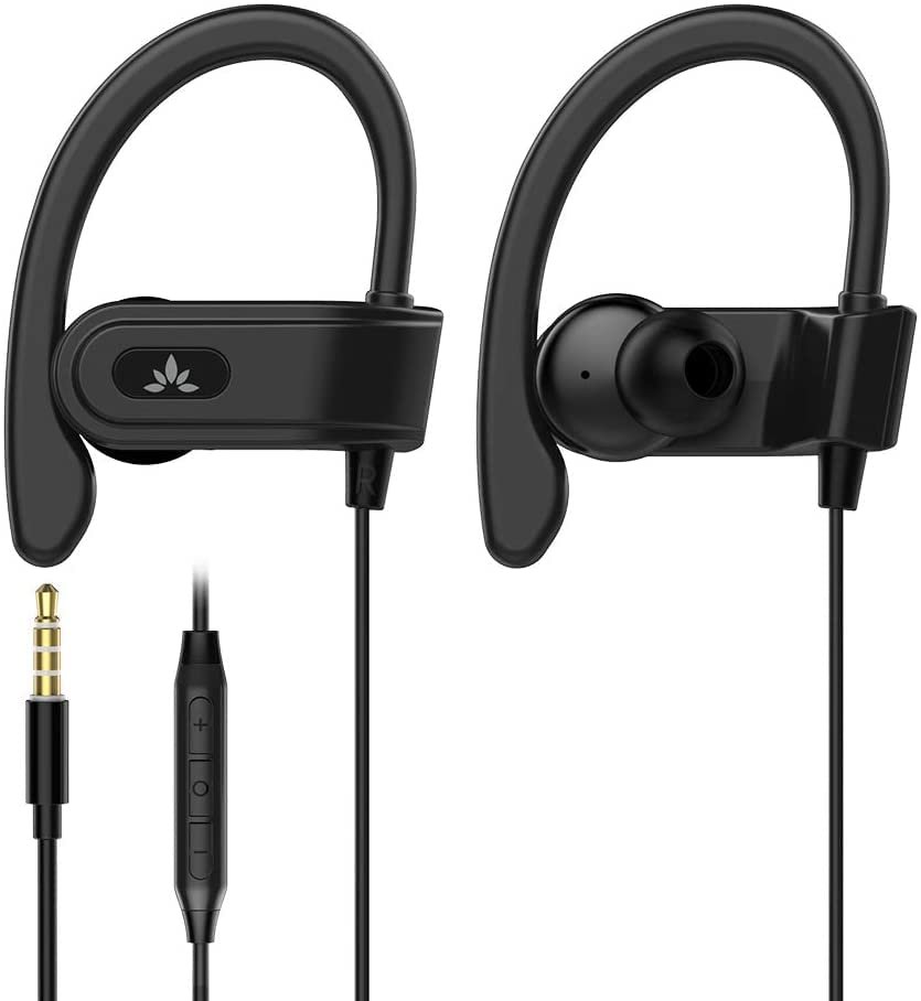 Avantree E171 Sports Earbuds Wired with Microphone, Sweatproof Wrap Around Earphones with Over Ear H