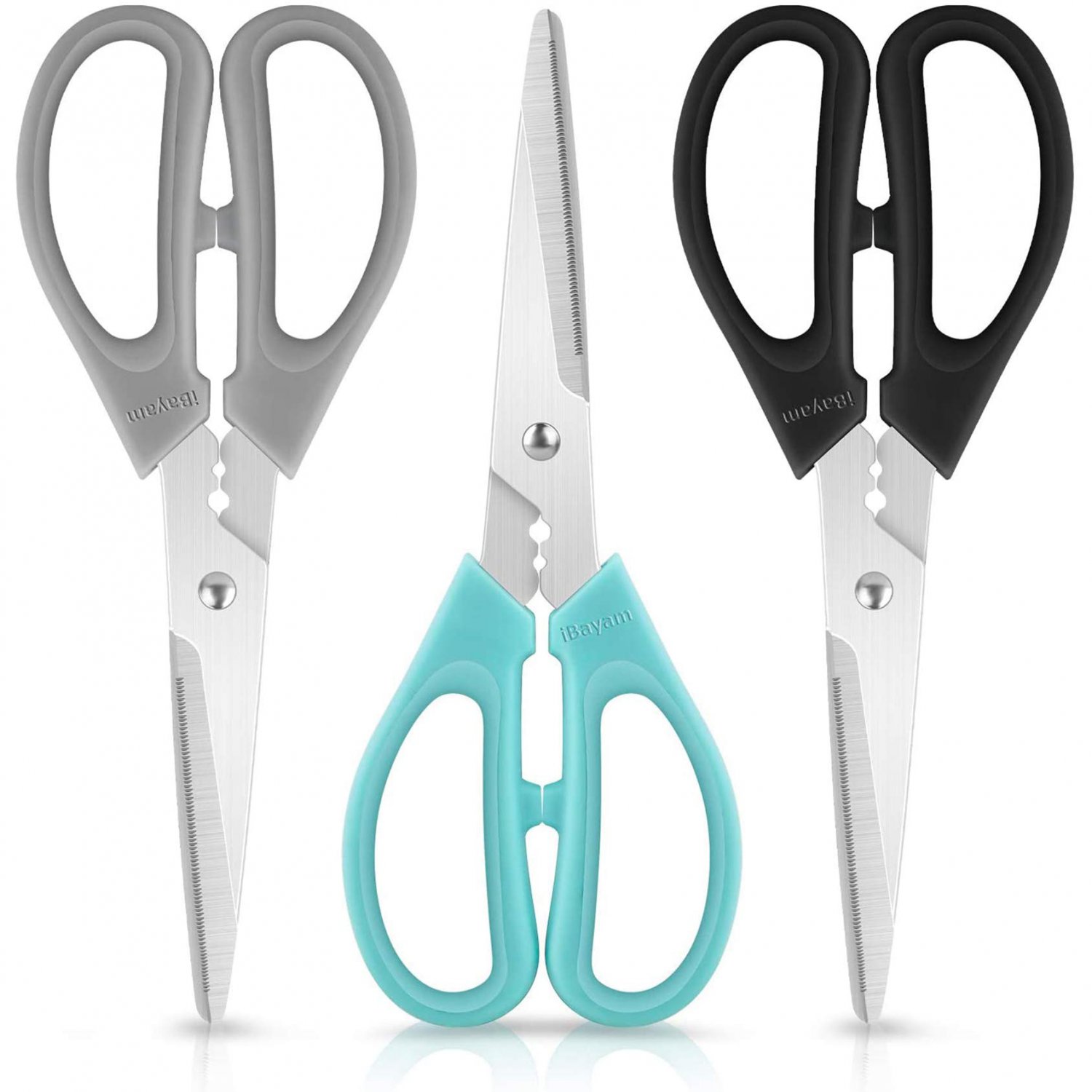 Kitchen Shears Scissors, iBayam 3-Color Stainless Steel Dishwasher Safe Food Scissors for Herbs Chic