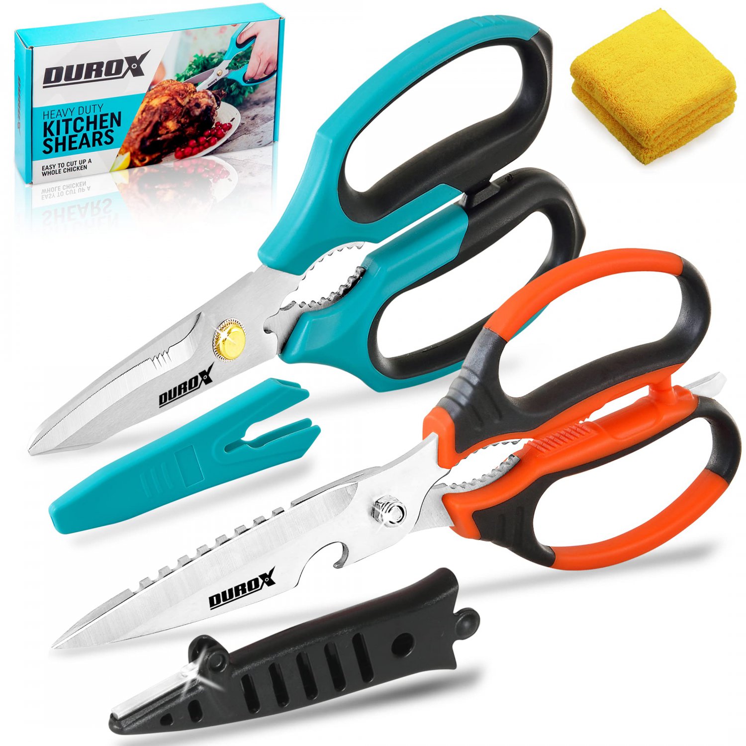 DUROX Kitchen Scissors (2 PC Set), Heavy Duty Kitchen Shears to cut chicken bones and fish fins. Com