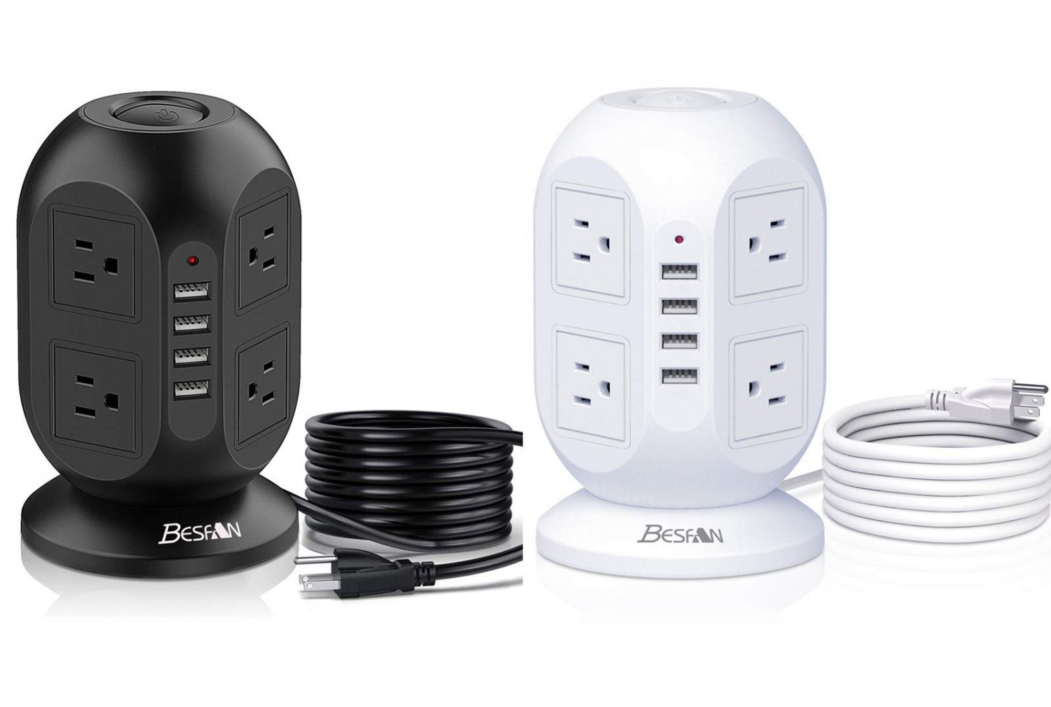 Surge Protection Power Strip Tower, BESFAN 10 FT Extension Cord with 8 AC Outlets and 4 USB Ports, I