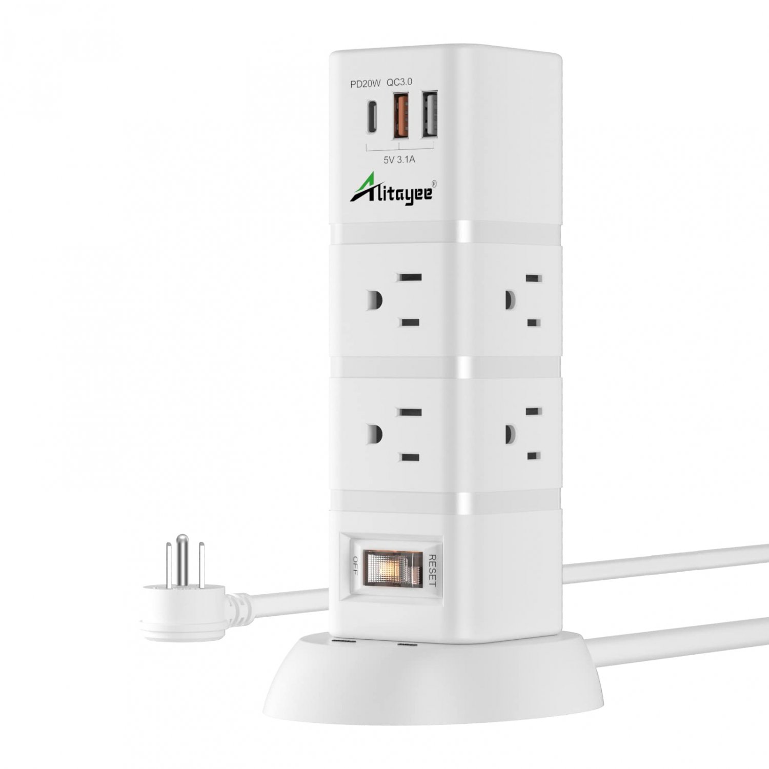 Power Strip Tower,Alitayee Vertical Surge Protector Power Strip with PD