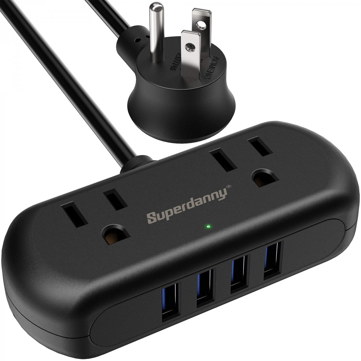 Power Strip with USB, SUPERDANNY Mini Surge Protector with 2 Wide-Spaced Outlets & 4 USB Ports, 5 Ft