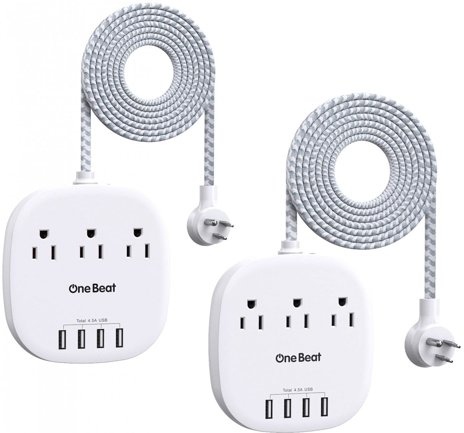 Power Strip 2 Pack, Desktop Charging Station with 3 Outlet 4 USB Ports 4.5A, Flat Plug, 5 ft Long Br