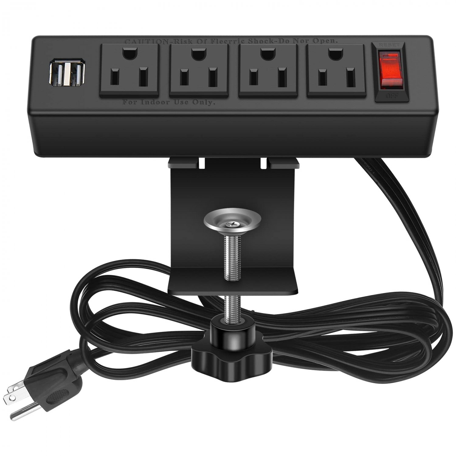 HHSOET Desk Clamp Power Strip, Desktop Power Outlet Clamp Mount with 2 USB Ports, 4 AC Outlets, Moun