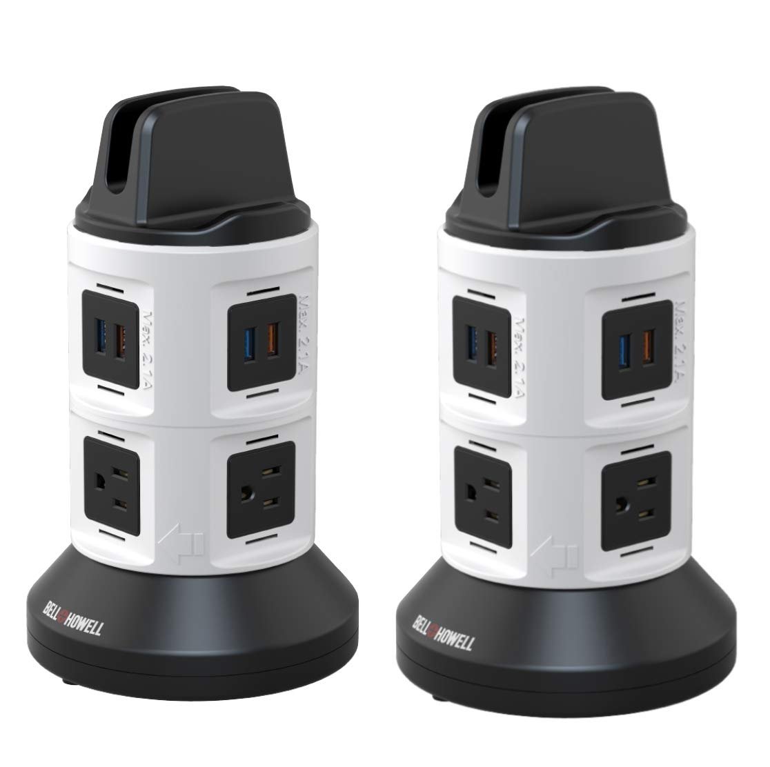 Spin Power S/2 by Bell+Howell Power Strip Tower w/ Surge Protector Electric Charging Station USB Out