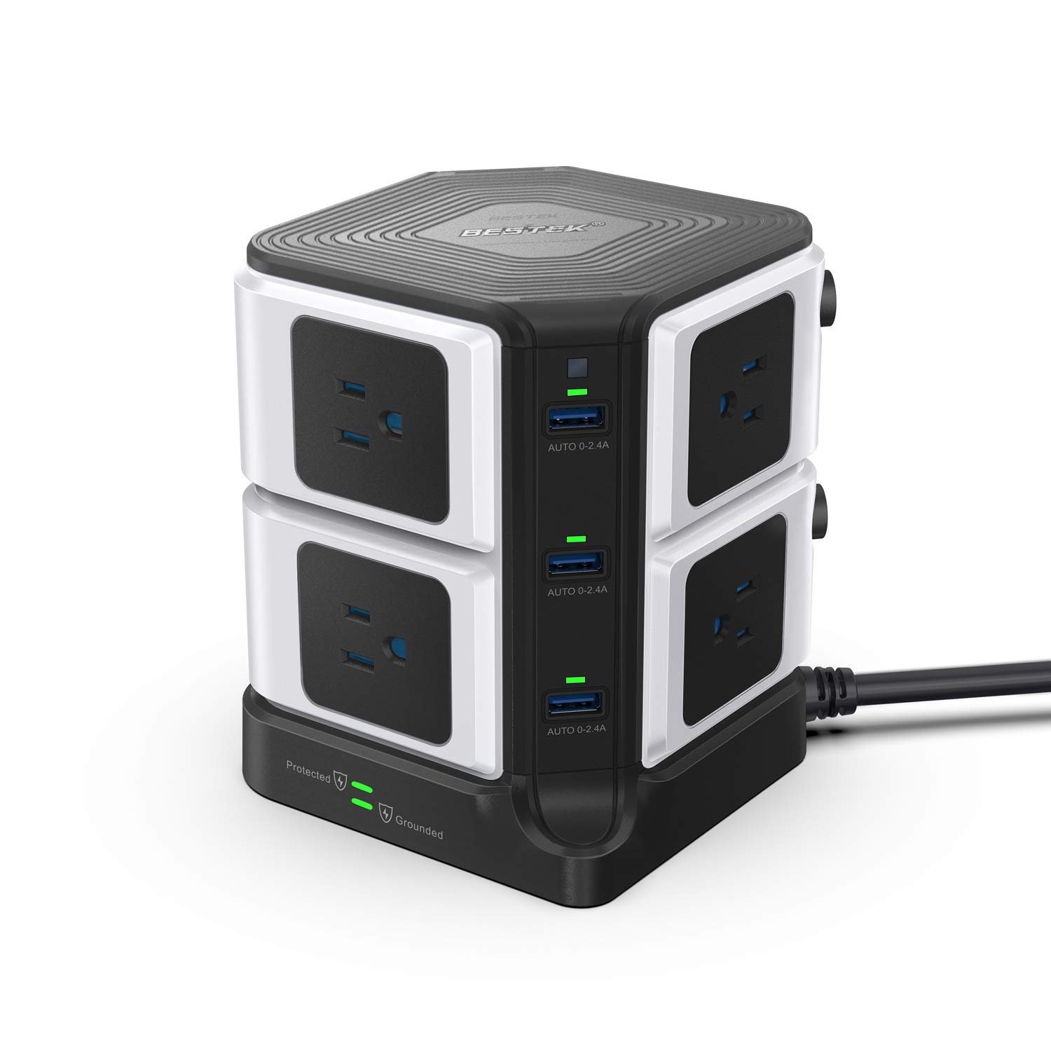 BESTEK USB Power Strip with 10W Wireless Charger 8-Outlet Surge Protector and 40W 6-Port USB Chargin