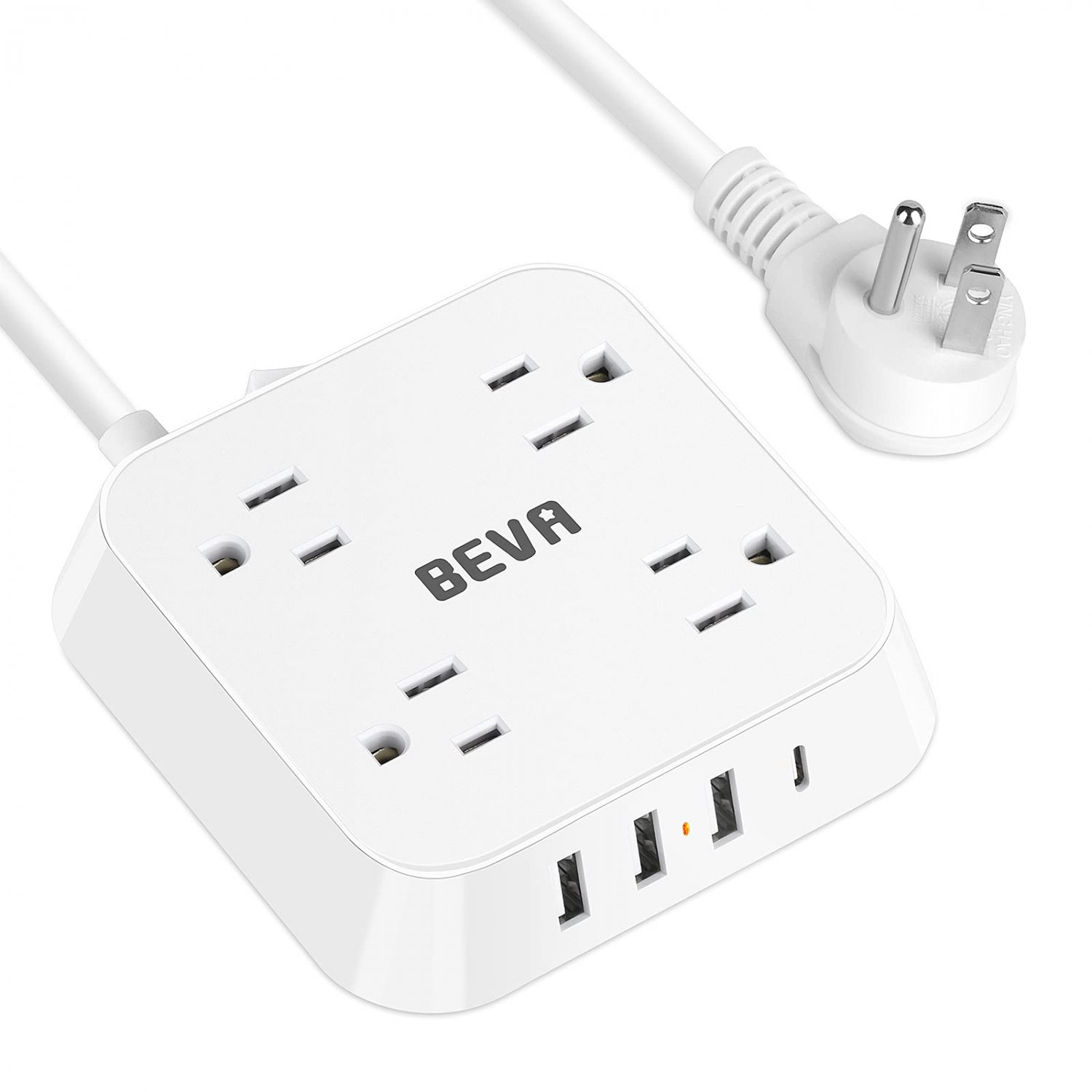 Power Strip, BEVA Surge Protector Power Strip with USB C, 4 Widely Spaced Outlets and 4 USB Ports 5f