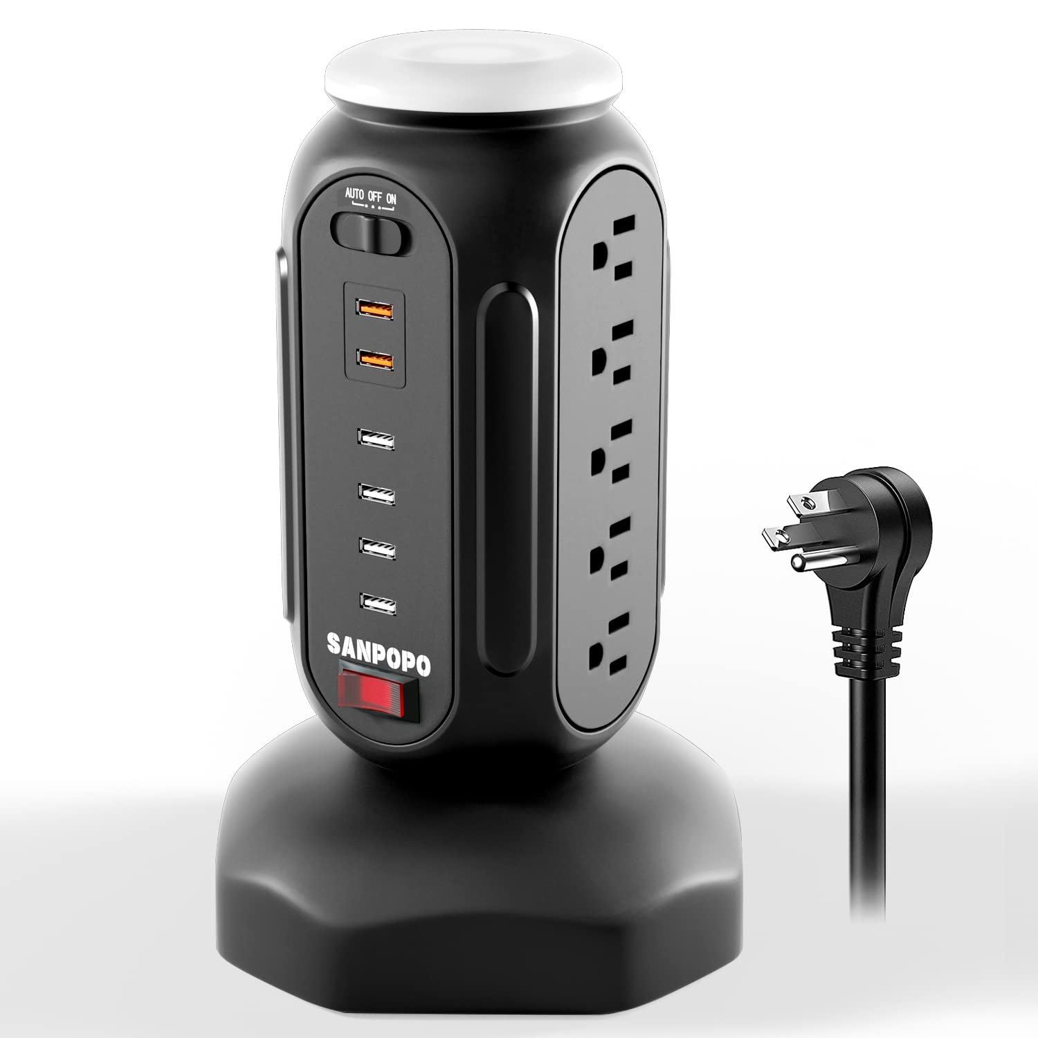 Power Strip Tower with RGB Light SANPOPO Surge Protector, Electric Charging Station 1875W 10A 15 Out