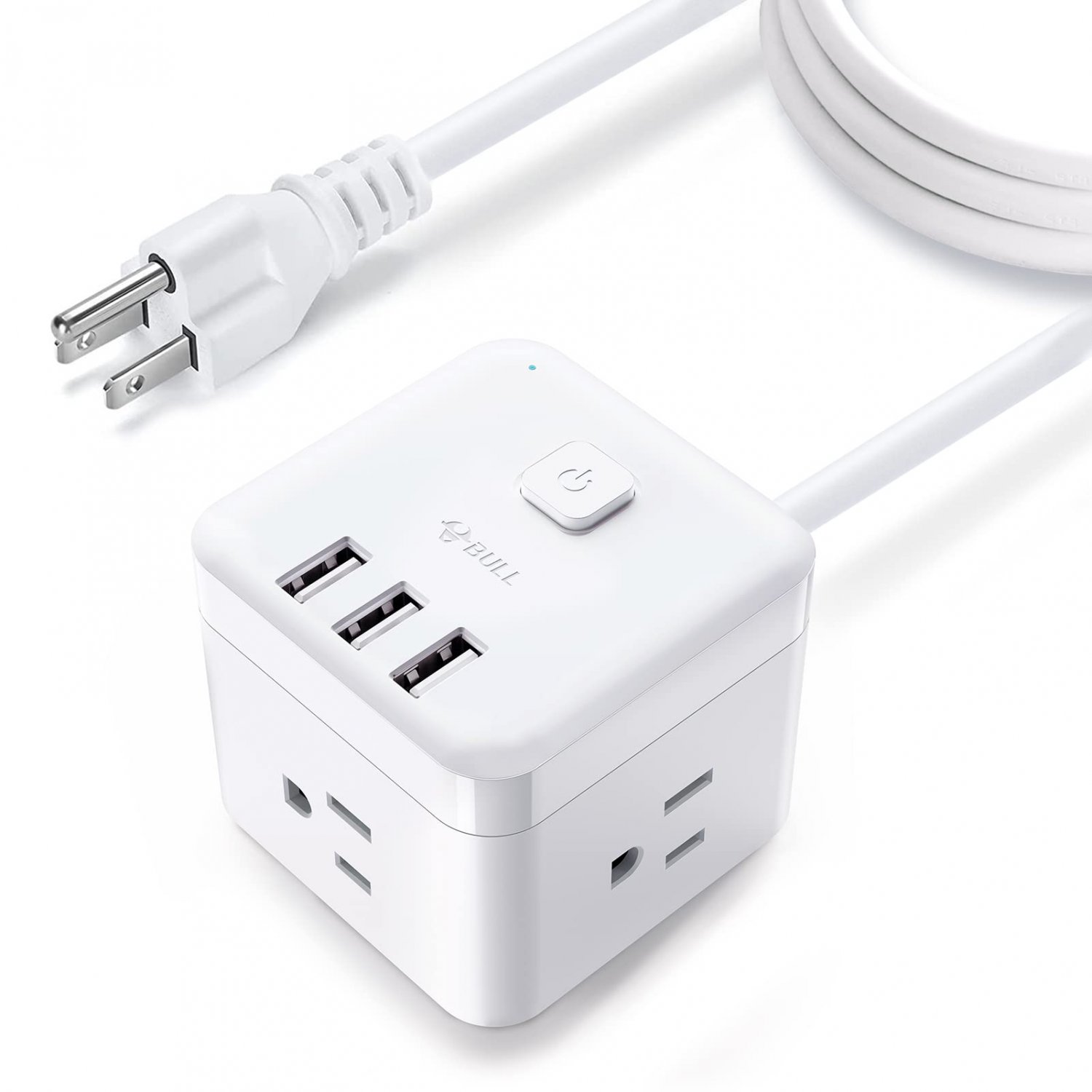BULL Power Strip USB Charging Station,5ft Extension Cord with 3 AC Outlets and 3 USB Ports,Multiple 