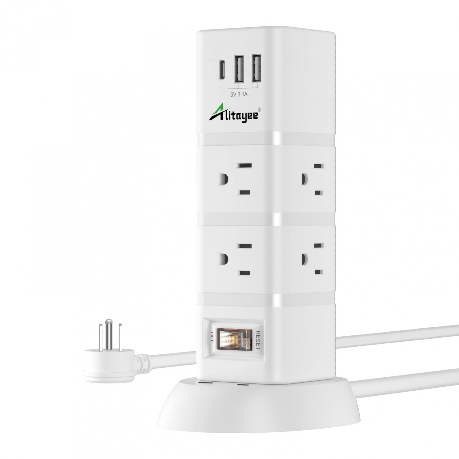 Power Strips,1080Joules Surge Protector Power Strip with 5V 3.1A 15.5W USB C and 2 USB A Ports, 6 AC