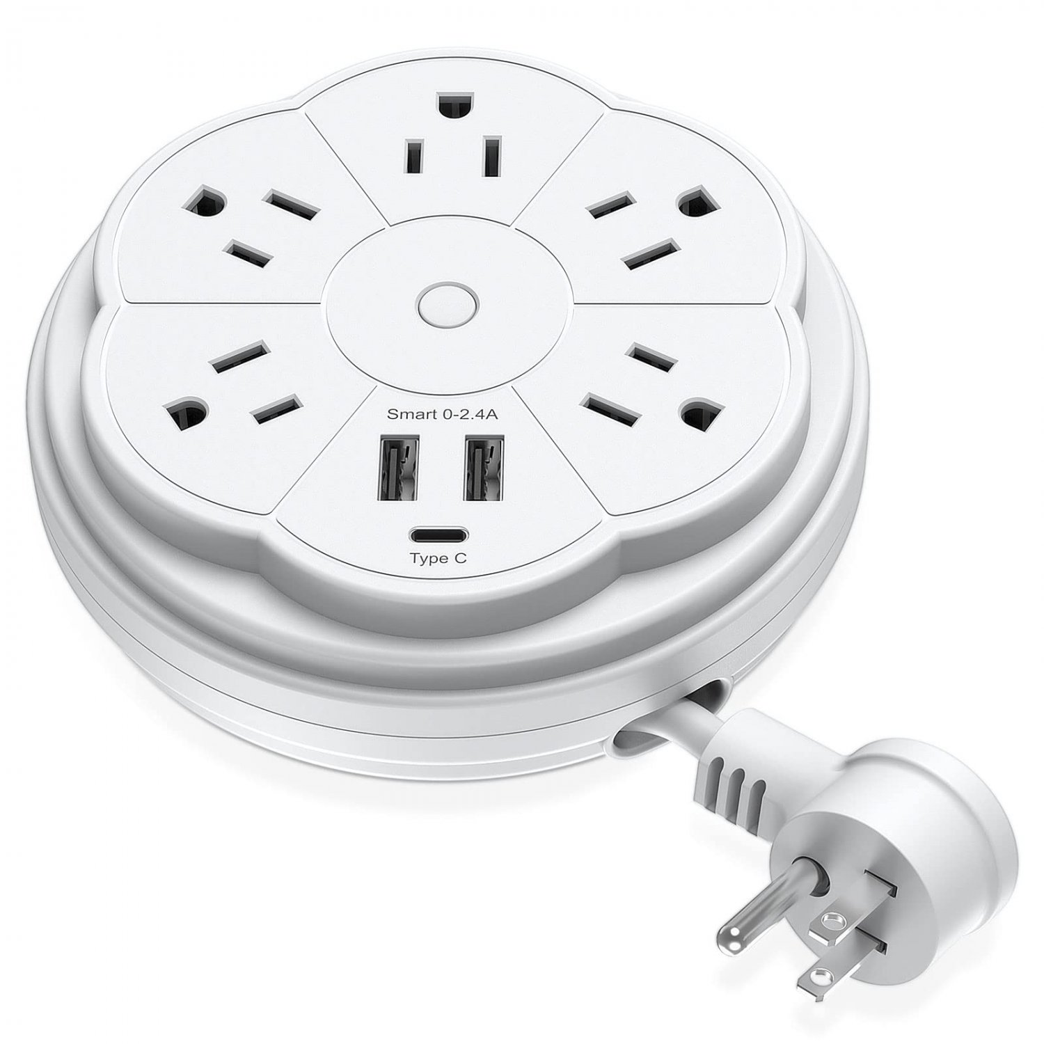 Retractable Power Strip, 5 Outlet Flat Plug Strip with Smart USB Ports and Type-C Port, 900J Surge P