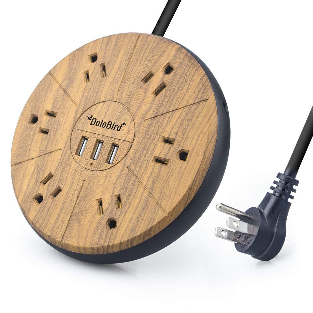 Power Strip Surge Protector 6 AC outlets with 3 USB Ports Charging Station Long Extension Cord Right