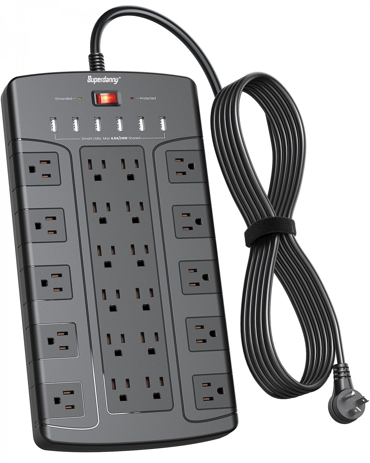 Surge Protector Power Strip with USB, SUPERDANNY Extension Cord with 22 Outlets & 6 USB, 1875W/15A, 