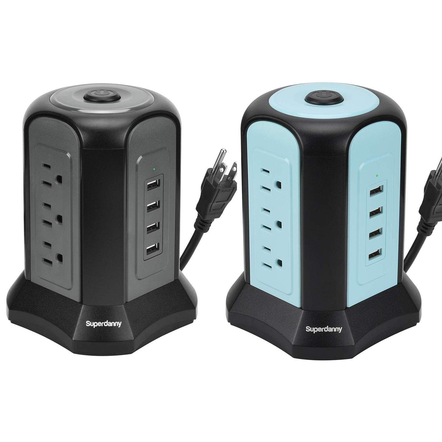 SUPERDANNY 9.8ft USB Power Strip Tower Surge Protector with 9 Outlet 4 USB 1080J Surge Protection, 2