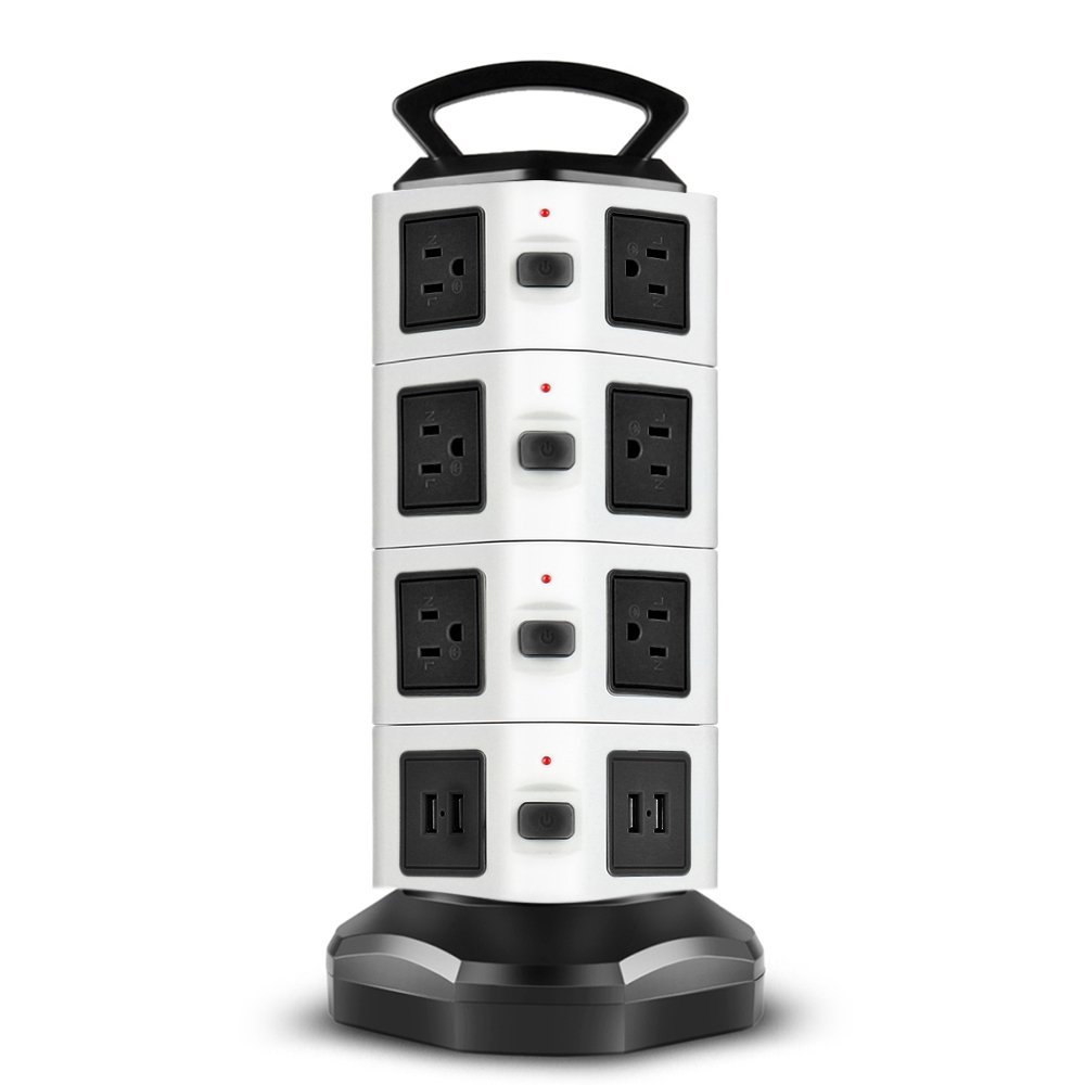 TNP Power Strip Tower with USB Ports Surge Protector - 14 AC Outlet + 4 USB Port Charging Station De