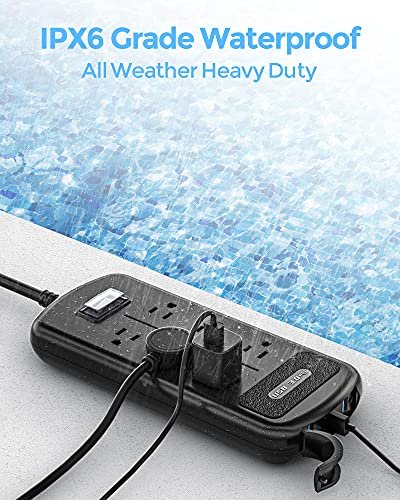 USB Outdoor Power Strip Weatherproof, Waterproof Surge Protector with 3 ...