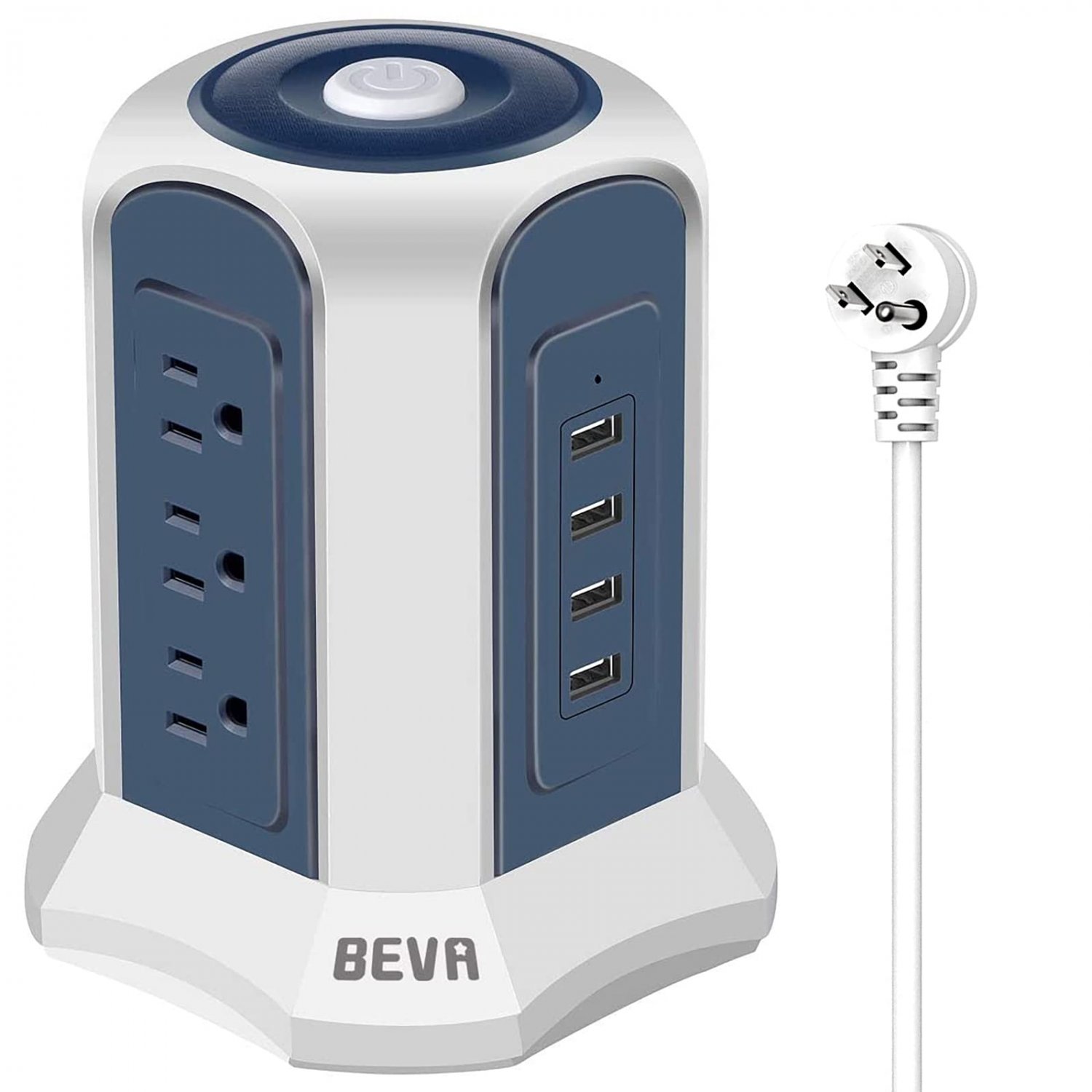 Surge Protector Power Strip Tower - BEVA Desktop Power Strip Tower with 4 USB Ports 9 Outlets,Switch