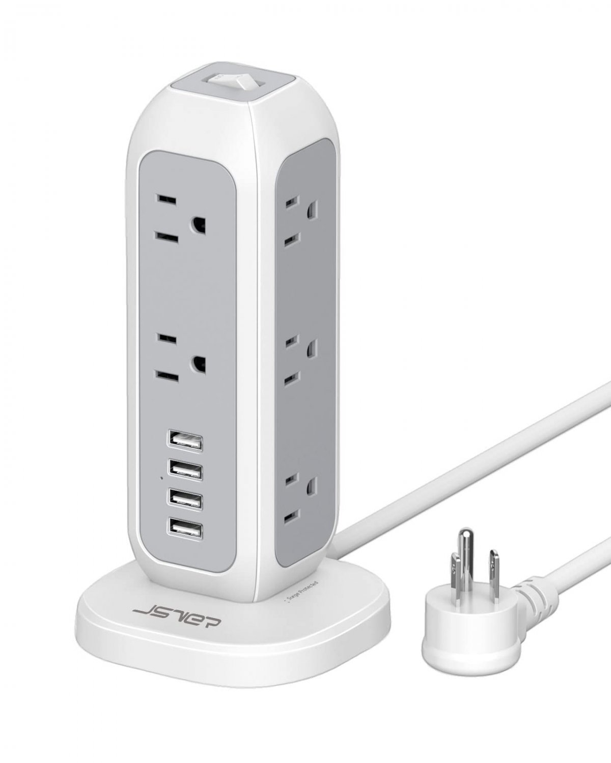 Power Strip Tower JSVER Surge Protector Power Strip Tower 11 AC Outlet 4 USB Ports Desktop Charging 
