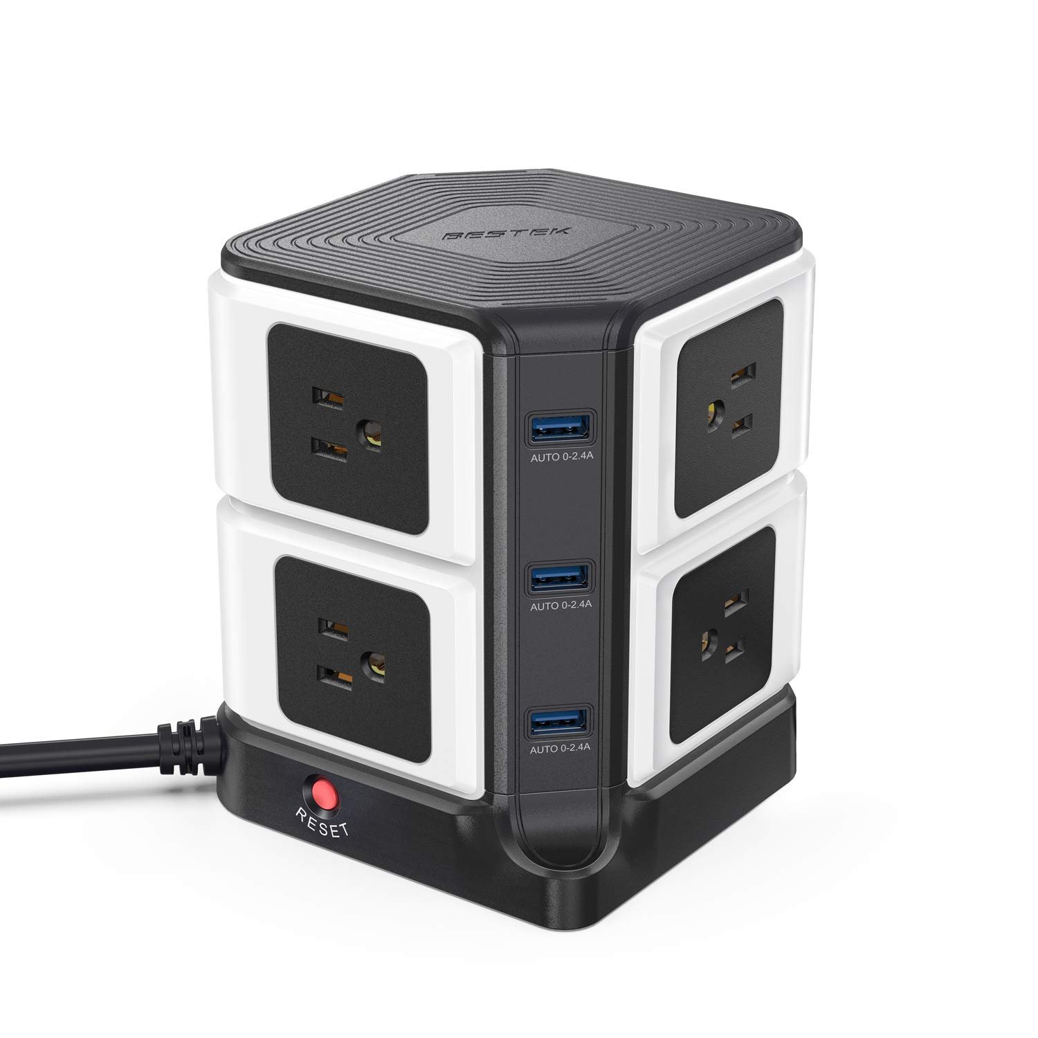 USB Power Strip Tower BESTEK 8-Outlet Surge Protector and 3-Port USB Charging Dock Station,300 Joule