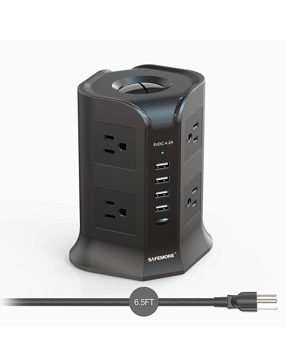 Power Strip Tower SAFEMORE Smart 8-Outlet 4-USB Surge Protector Desktop Power Plug Electrical Chargi