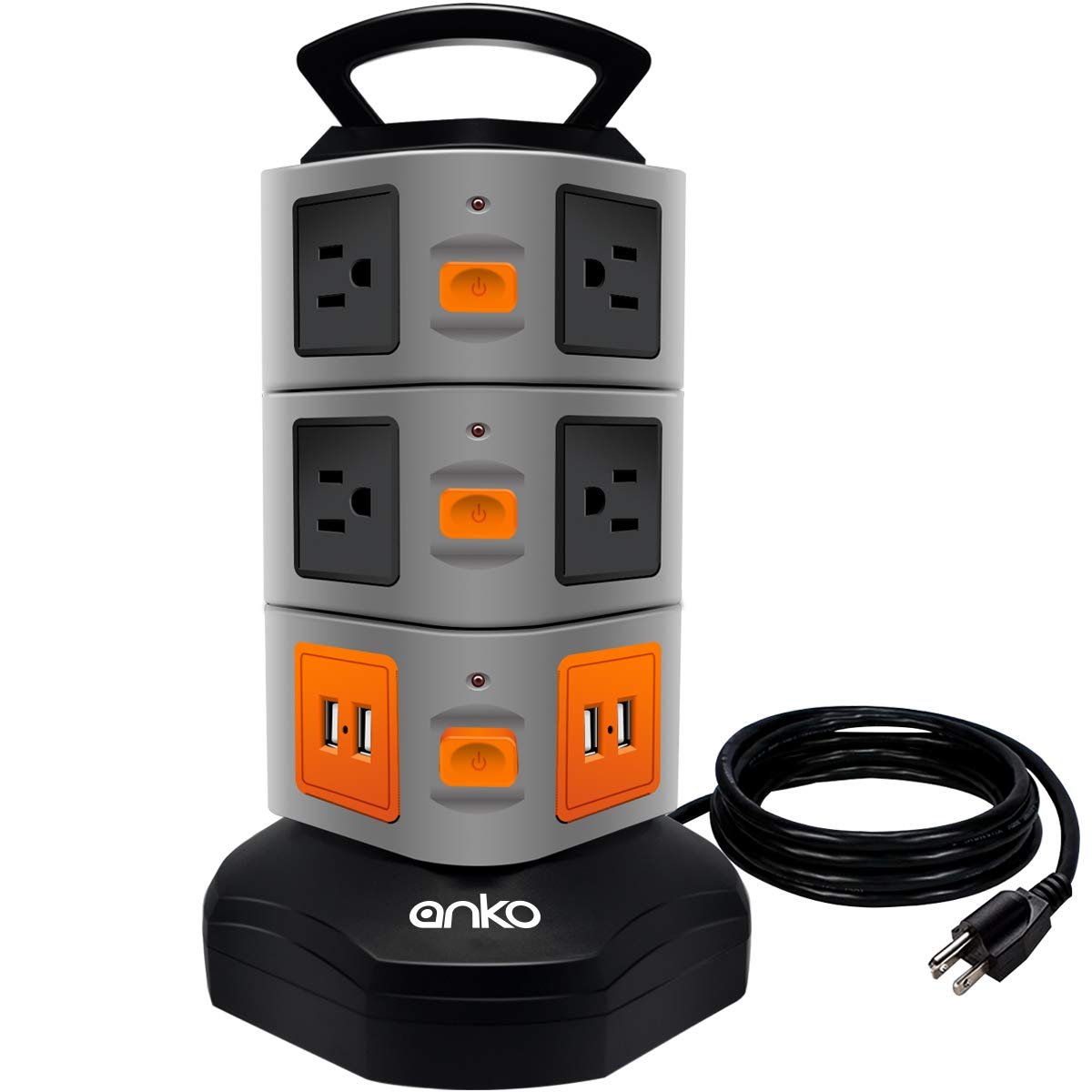 Power Strip Tower, ANKO 3000W 13A 16AWG Surge Protector Electric Charging Station, 10 Outlets 4 USB 