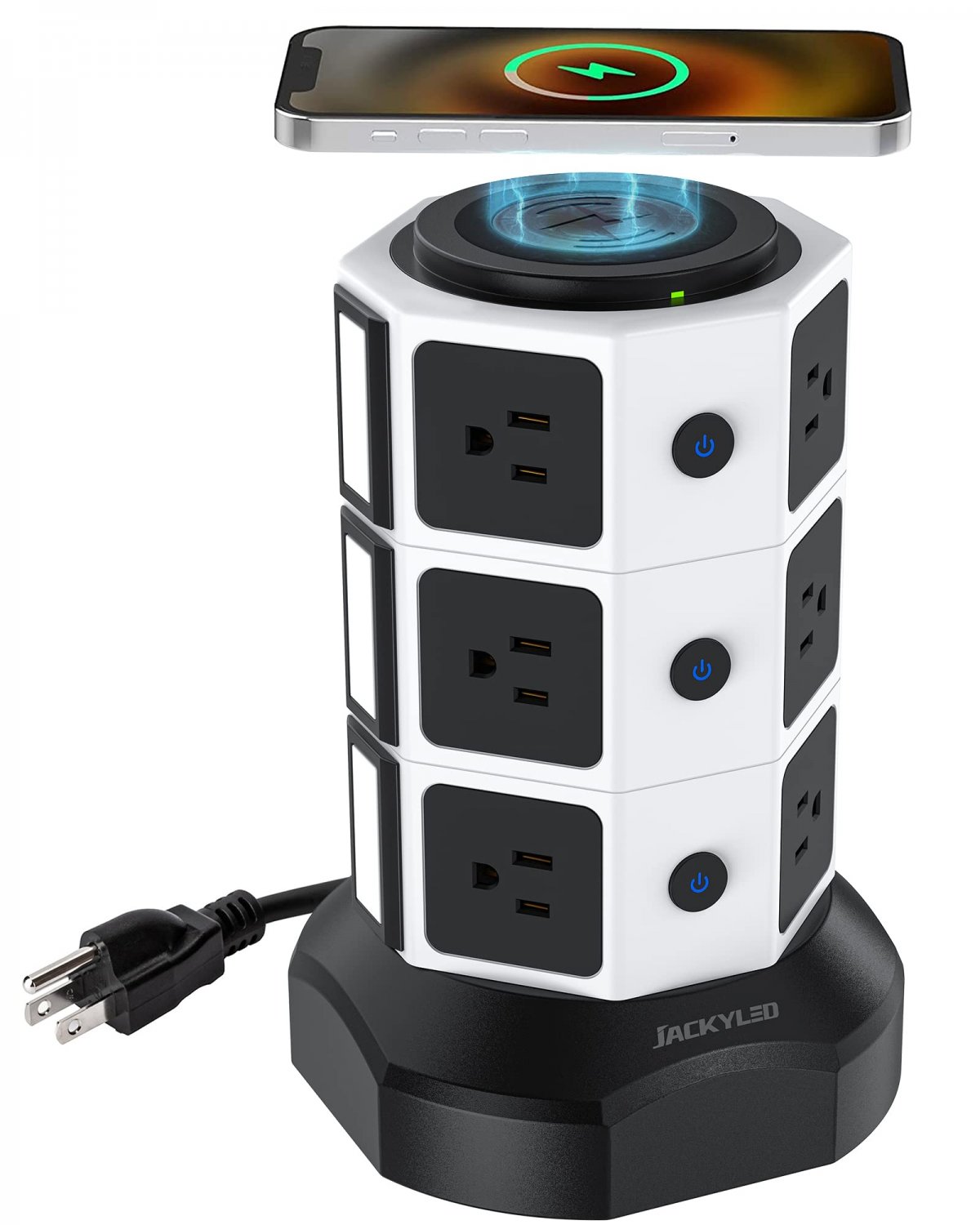 Power Strip Tower with Wireless Charger - Surge Protector with USB, JACKYLED Electric Outlet 13A 12 