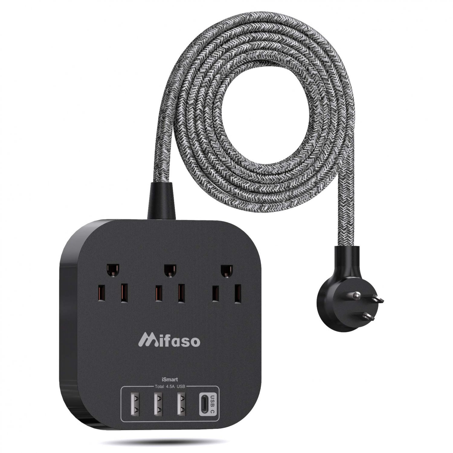 Power Strip with USB C, 3 Outlet 4 USB Ports 4.5A Flat Plug Desktop Charging Station, Non Surge Prot