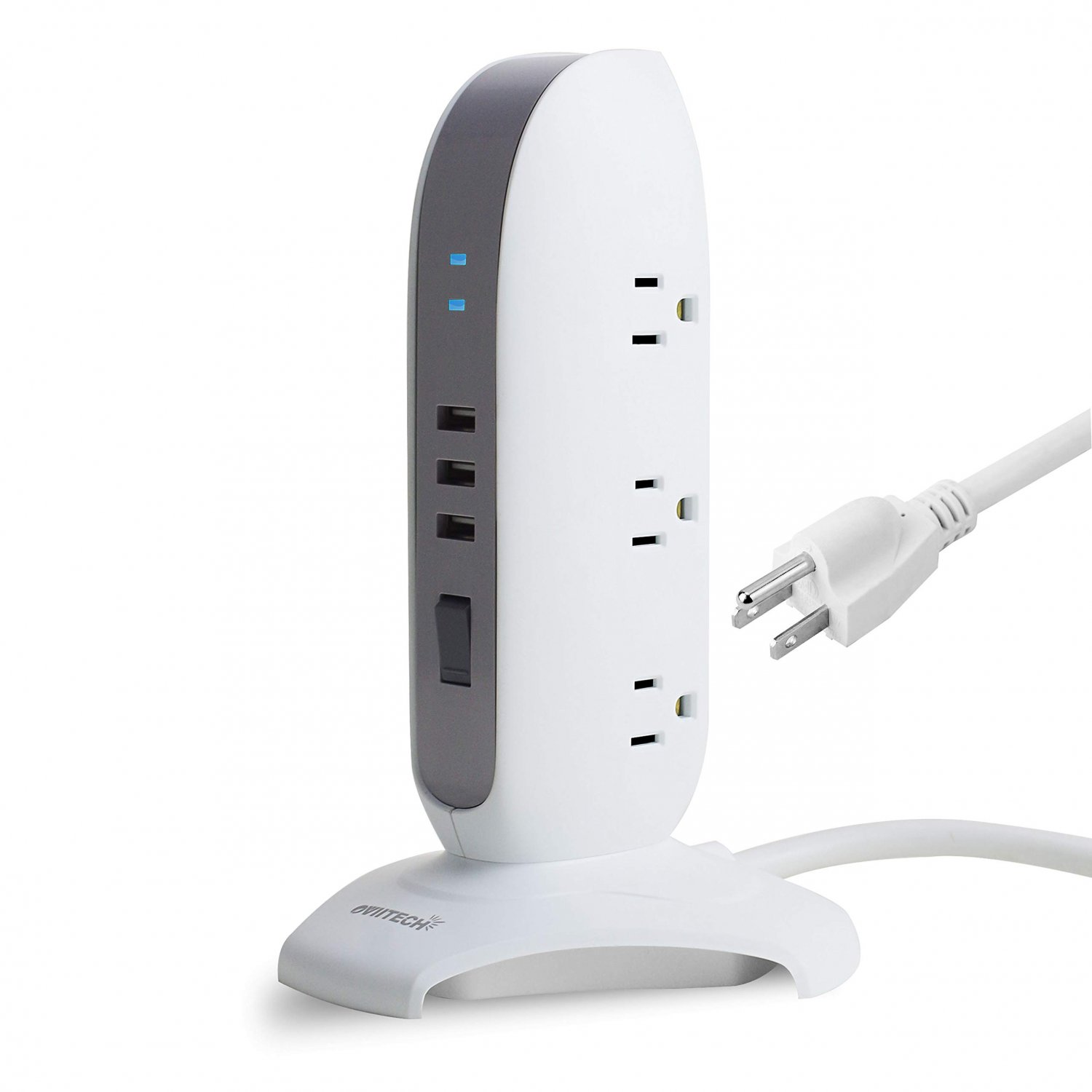 Oviitech Surge Protector Power Strip Tower 5 AC Outlets with 3 USB Charging Ports(3.1A Total), 4 Fee