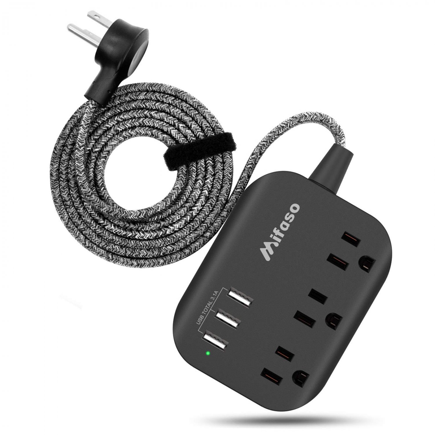 Power Strip with USB, Mountable Flat Plug Power Strip with 3 Outlets 3 USB Ports(Smart 3.1A), 5ft Br