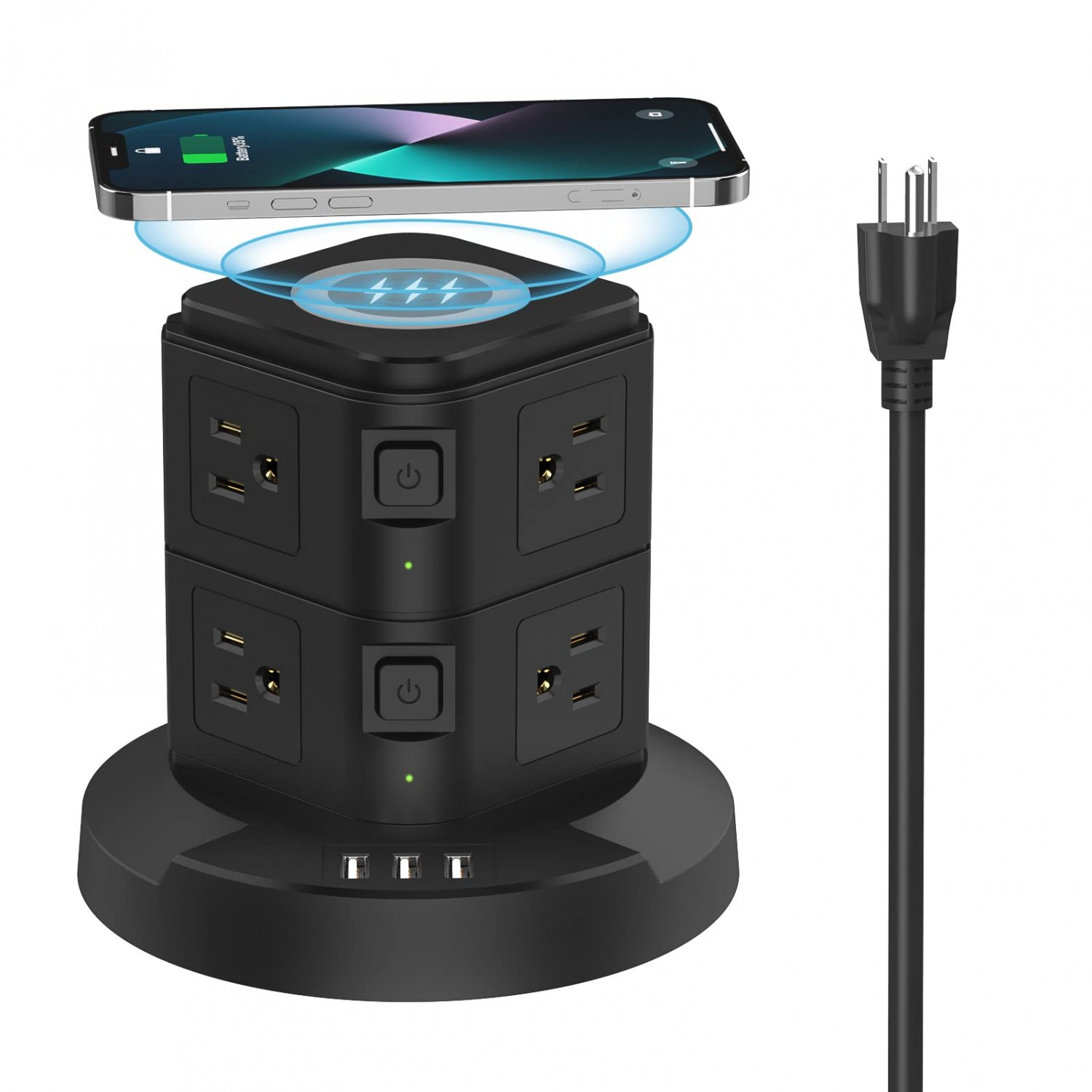 XBA Power Strip Tower, 8 AC Outlets and 3 USB Port Wireless Charging Tower, 6Ft Heavy Duty Extension