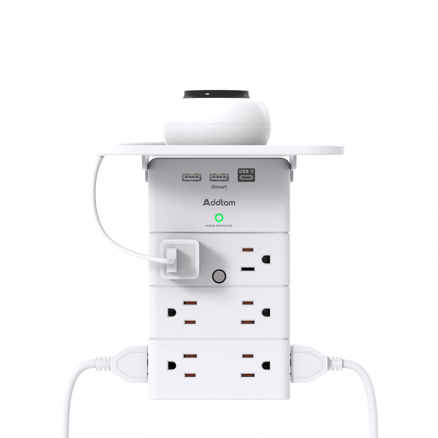 Wall Outlet Extender with Shelf, Addtam Multi Plug Outlet Surge Protector with 12 AC Outlets and 3 U