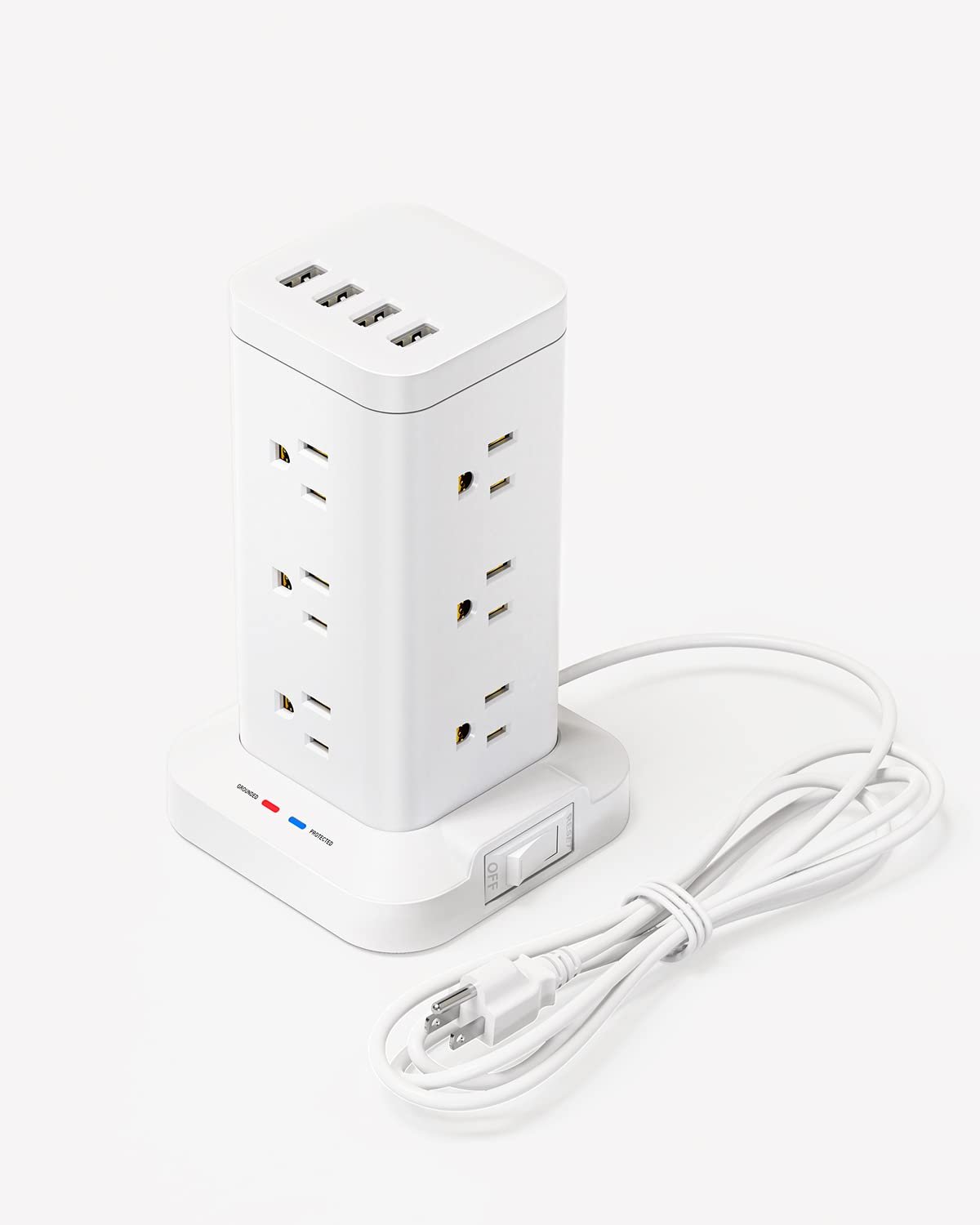 Power Strip Tower Surge Protector, Desktop Charging Station 12 AC Outlets 4 USB Ports, 6FT Cord with