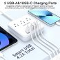 Cruise Essentials,6 Ft Power Strip with 3 Outlets and 4 USB Ports(1 USB C), Non Surge Protector for 